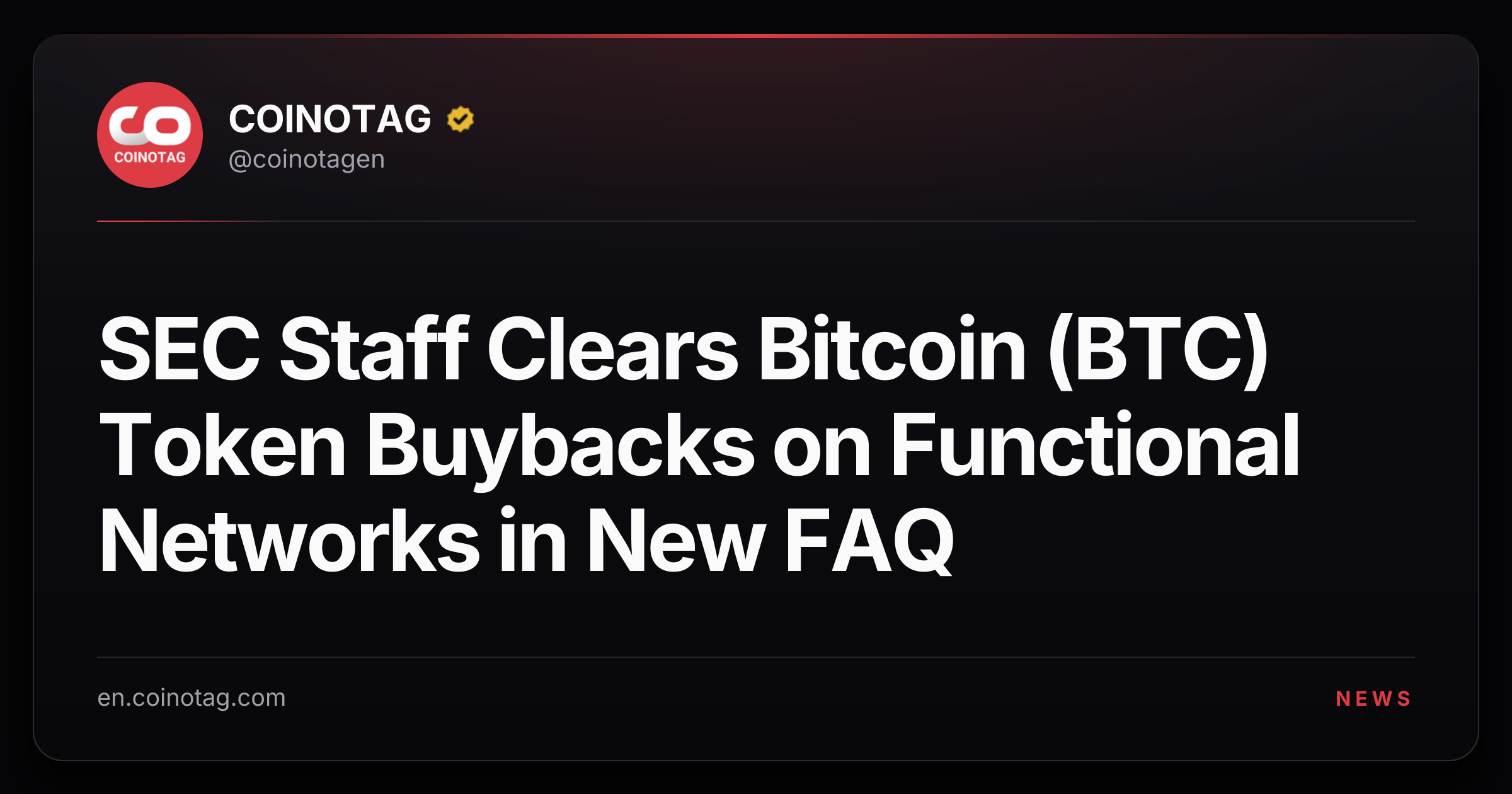 SEC Staff Clears Bitcoin (BTC) Token Buybacks on Functional Networks in New FAQ
