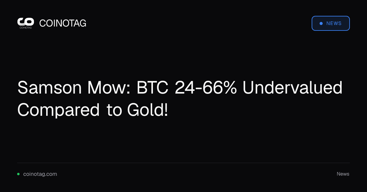 Samson Mow: BTC 24-66% Undervalued Compared to Gold!