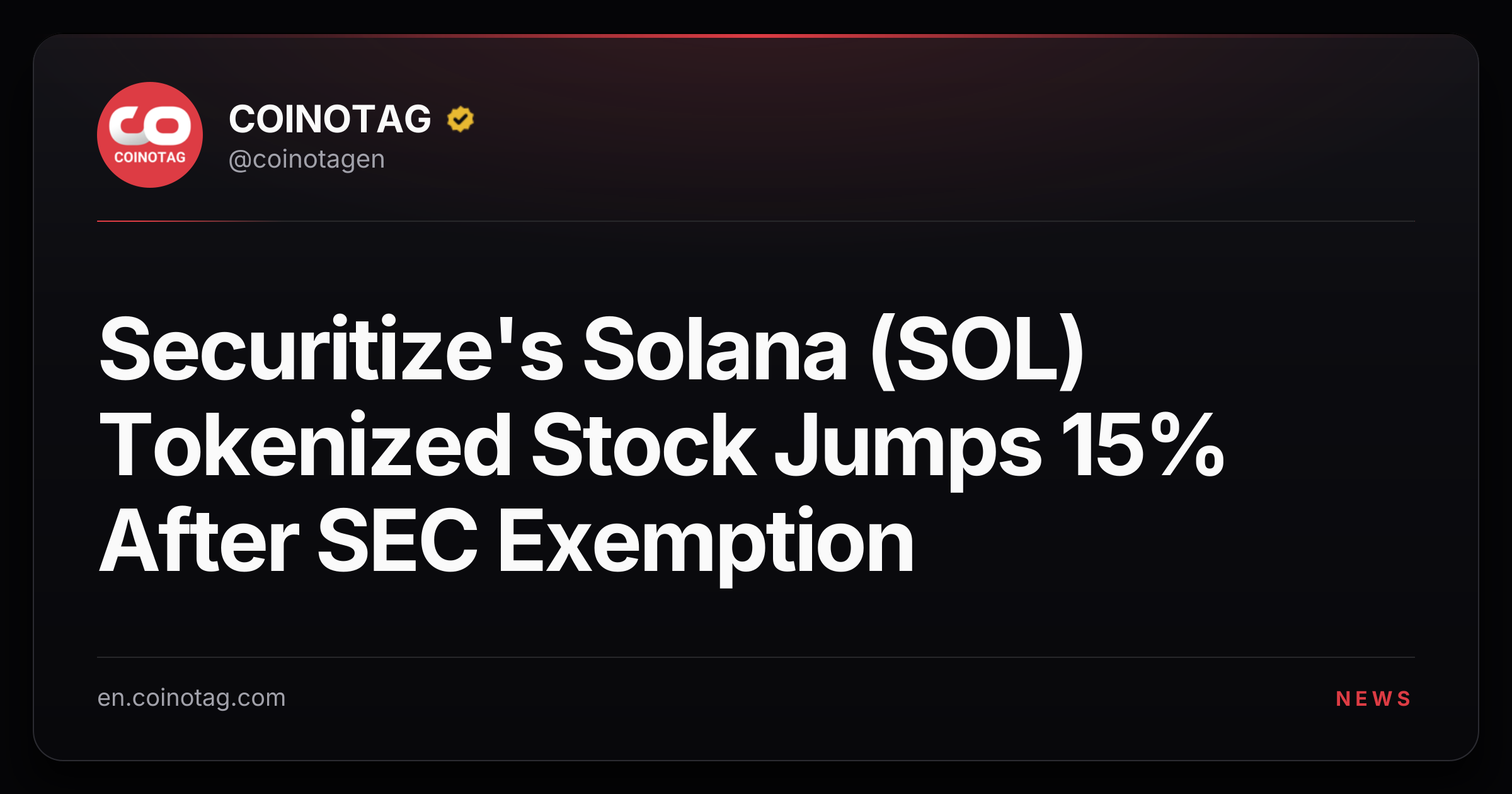 Securitize's Solana (SOL) Tokenized Stock Jumps 15% After SEC Exemption