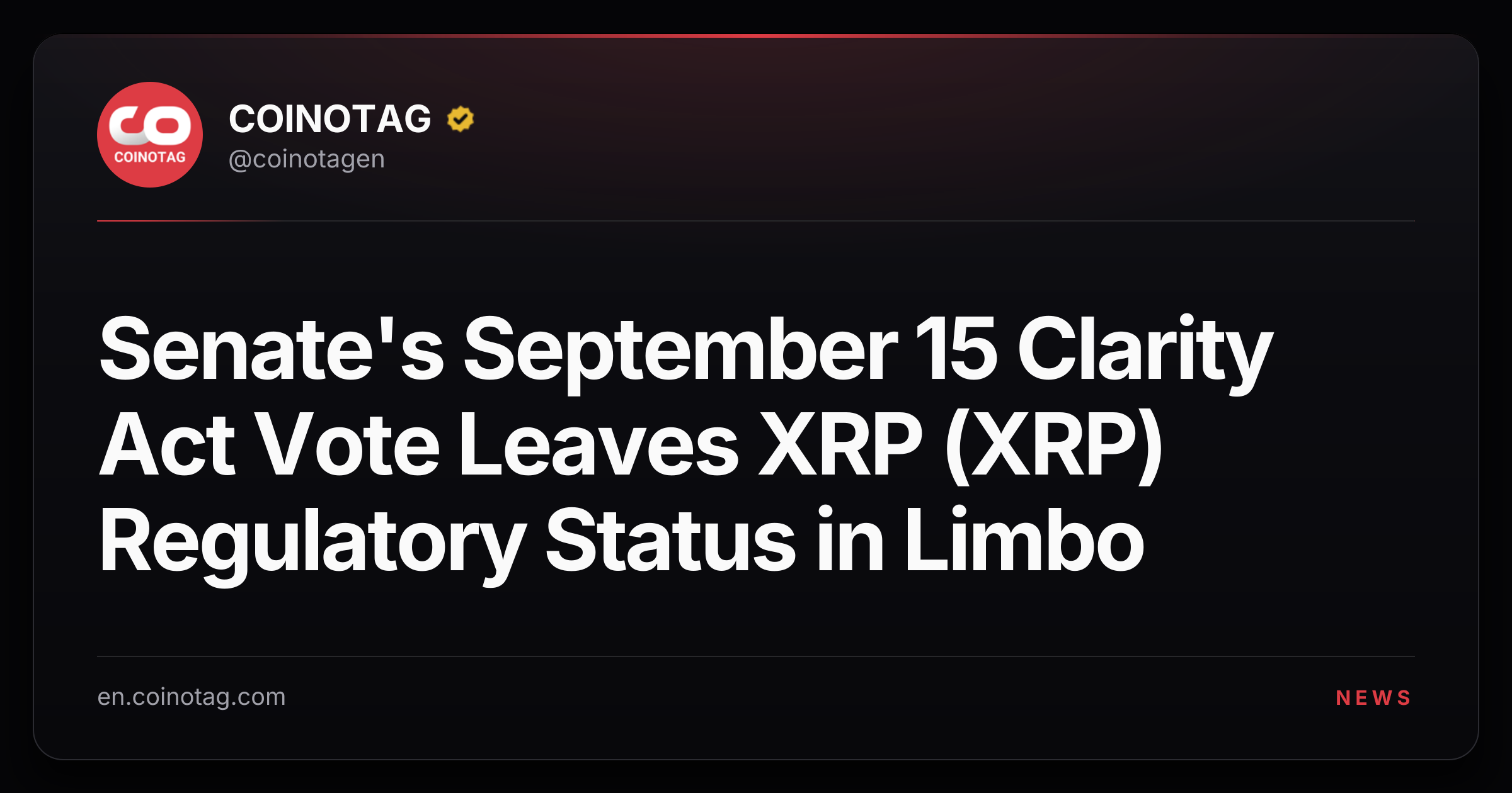 Senate's September 15 Clarity Act Vote Leaves XRP (XRP) Regulatory Status in Limbo
