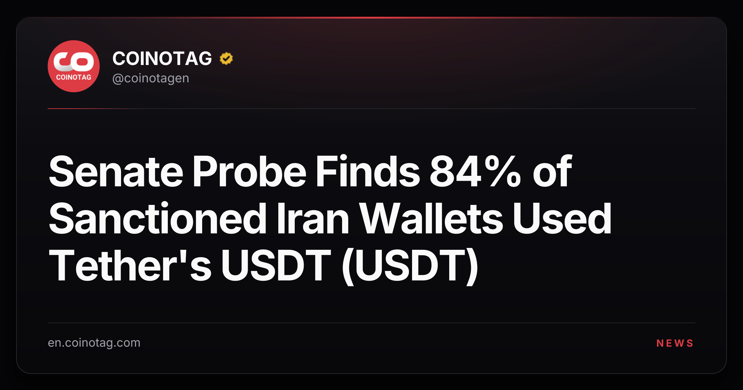 Senate Probe Finds 84% of Sanctioned Iran Wallets Used Tether's USDT (USDT)