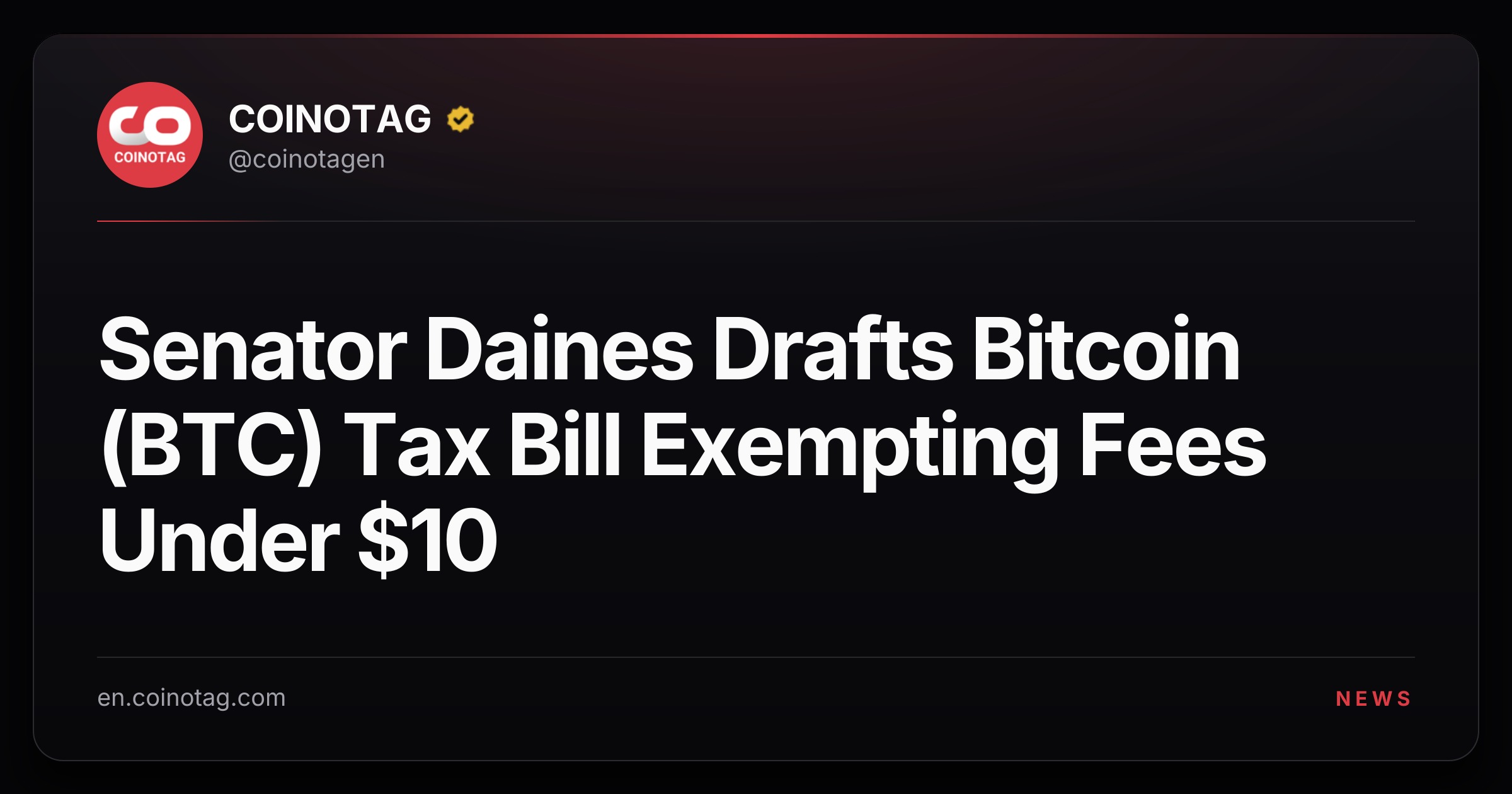 Senator Daines Drafts Bitcoin (BTC) Tax Bill Exempting Fees Under $10