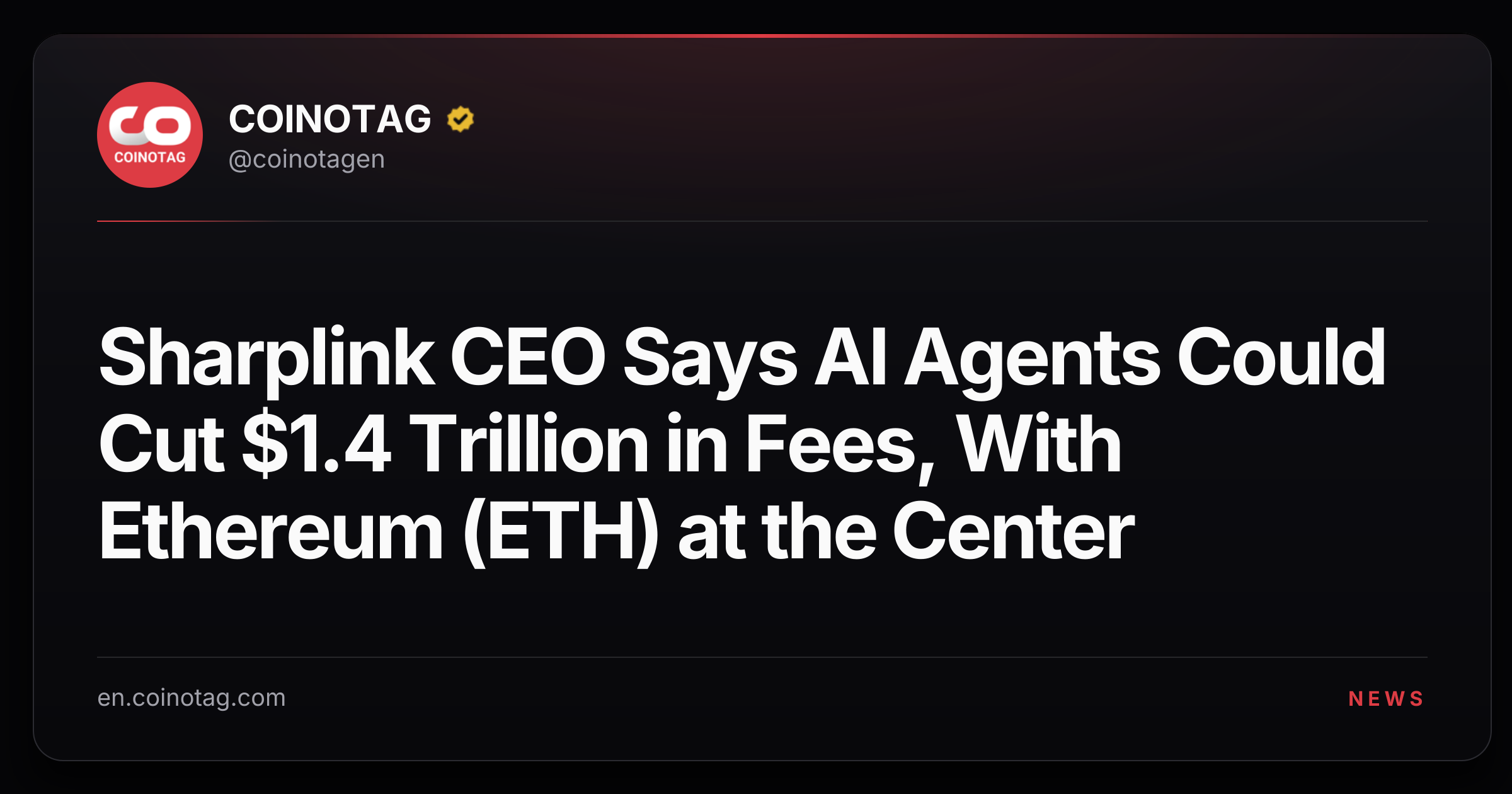 Sharplink CEO Says AI Agents Could Cut $1.4 Trillion in Fees, With Ethereum (ETH) at the Center