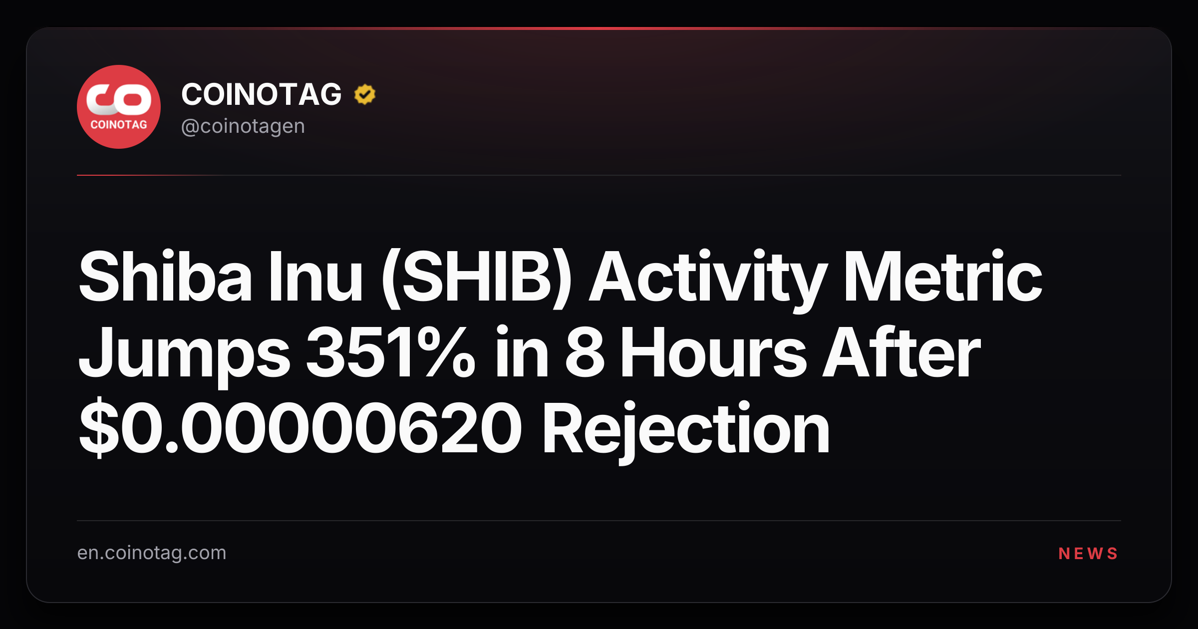 Shiba Inu (SHIB) Activity Metric Jumps 351% in 8 Hours After $0.00000620 Rejection