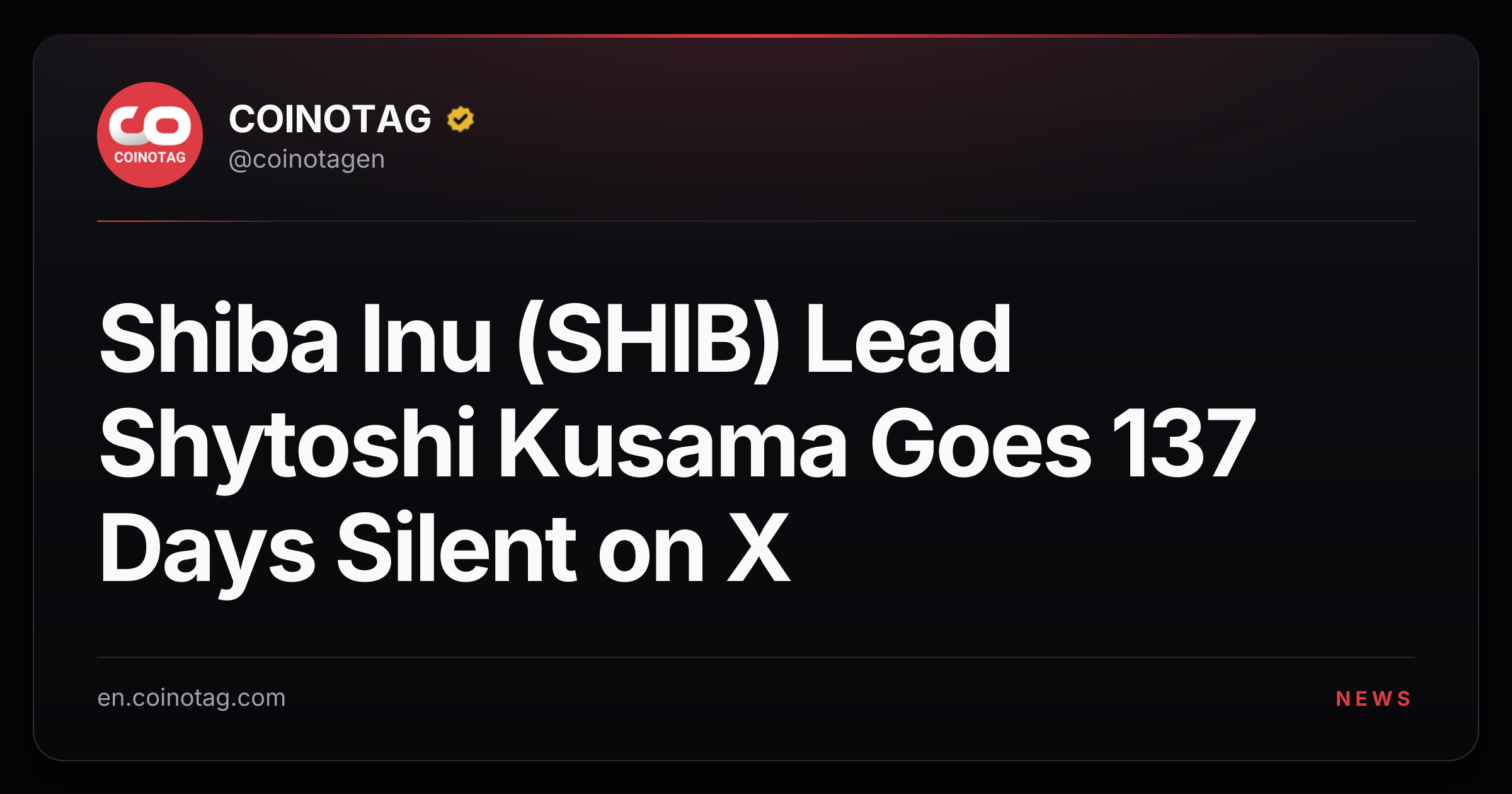Shiba Inu (SHIB) Lead Shytoshi Kusama Goes 137 Days Silent on X