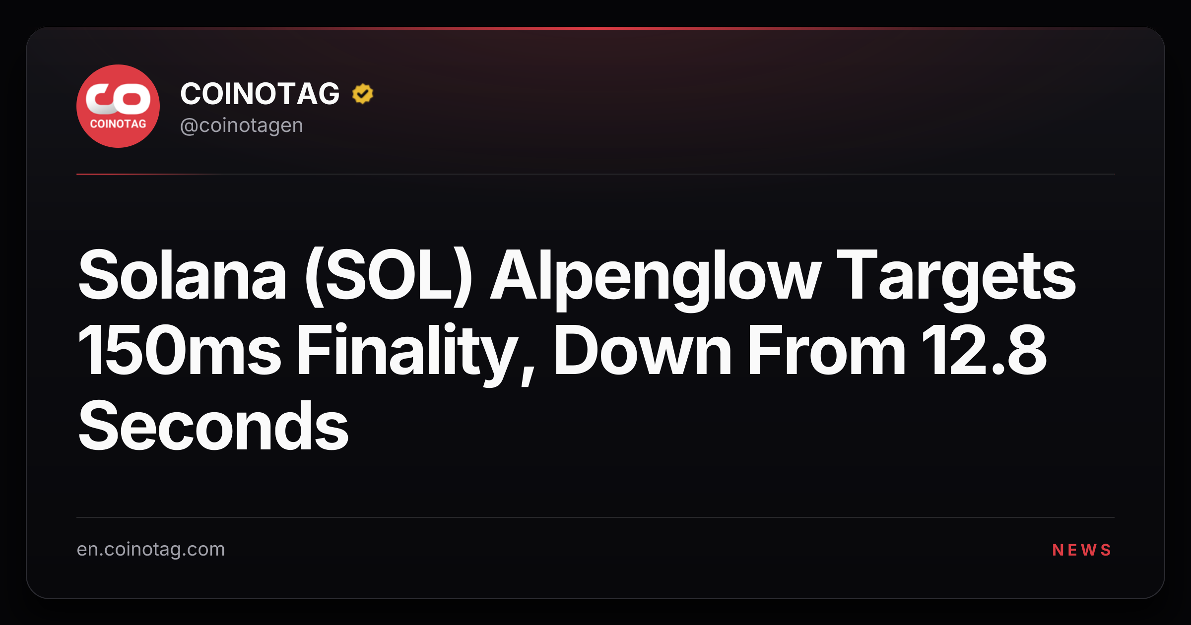 Solana (SOL) Alpenglow Targets 150ms Finality, Down From 12.8 Seconds