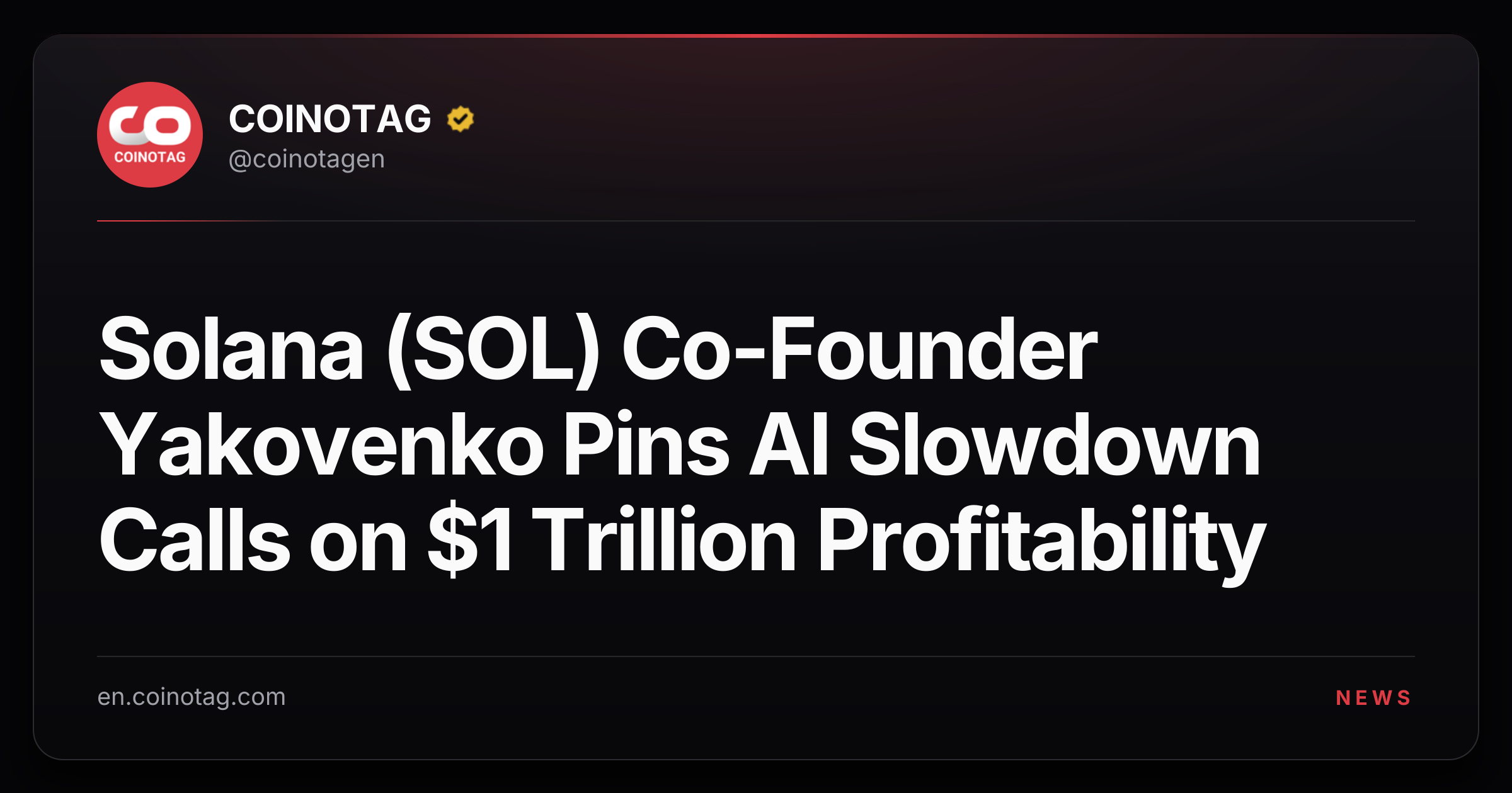Solana (SOL) Co-Founder Yakovenko Pins AI Slowdown Calls on $1 Trillion Profitability