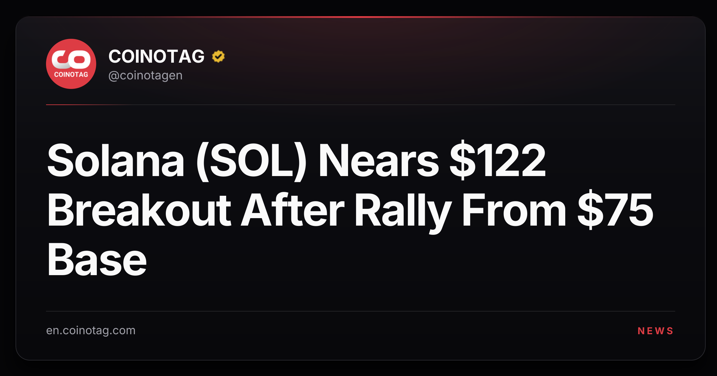 Solana (SOL) Nears $122 Breakout After Rally From $75 Base