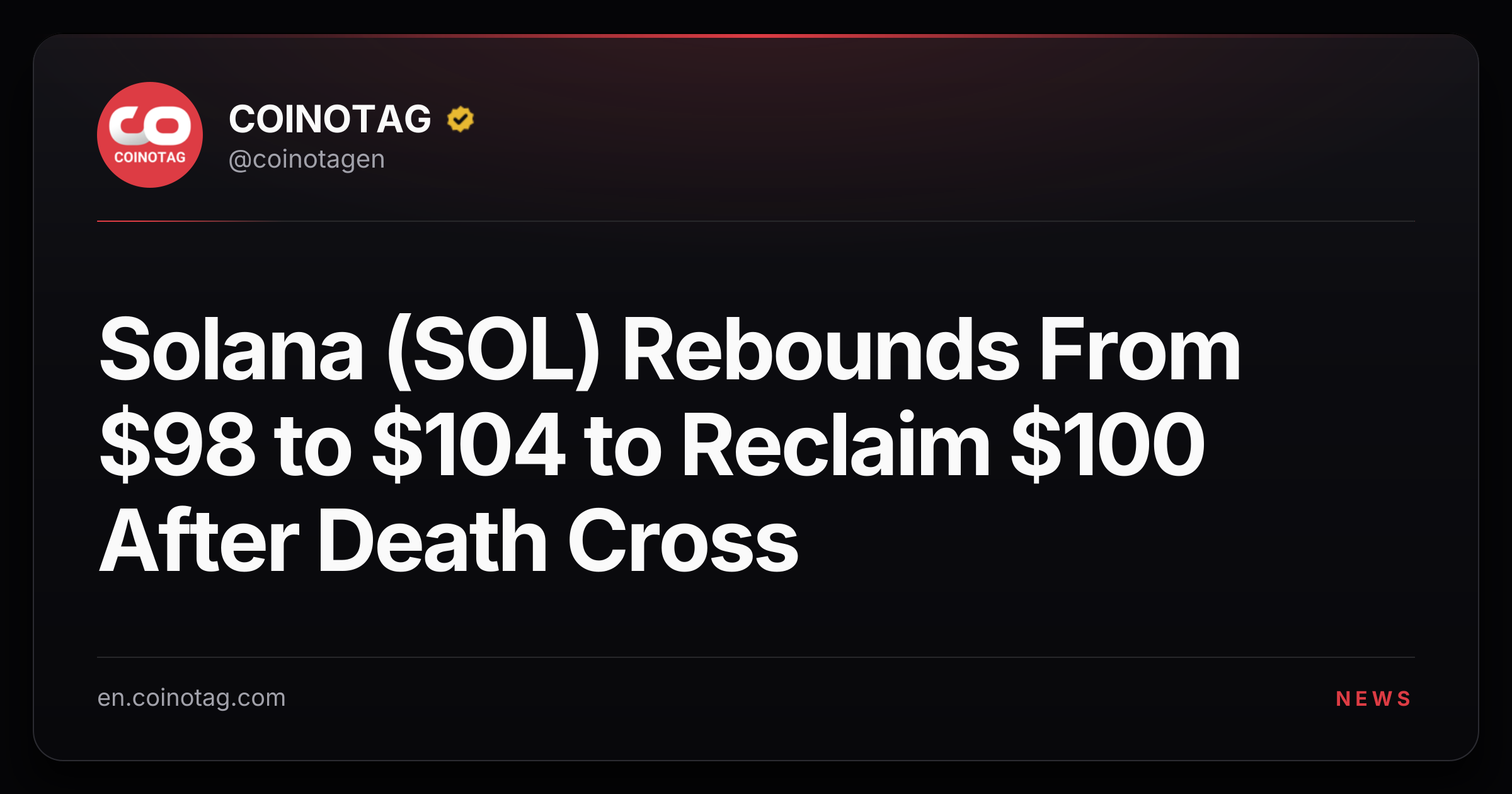 Solana (SOL) Rebounds From $98 to $104 to Reclaim $100 After Death Cross