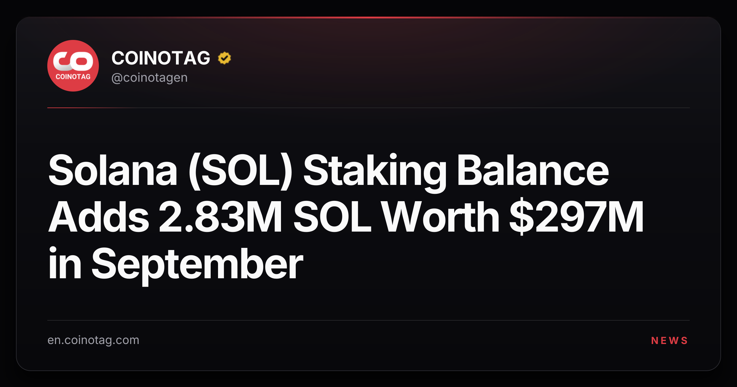 Solana (SOL) Staking Balance Adds 2.83M SOL Worth $297M in September