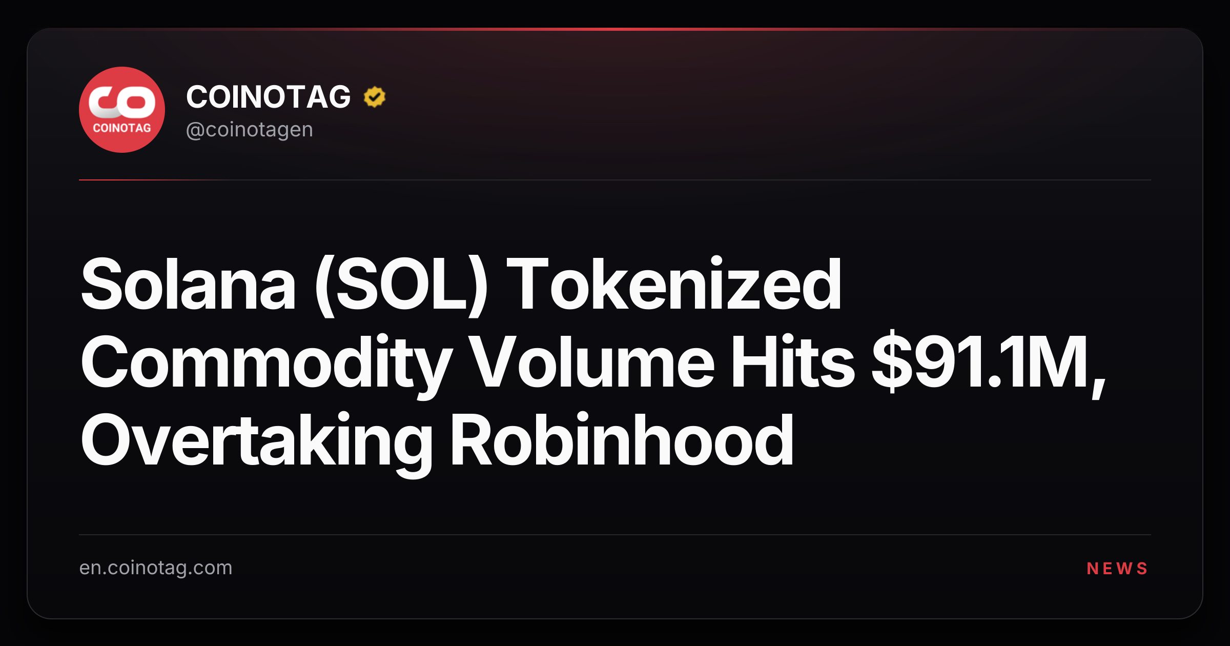 Solana (SOL) Tokenized Commodity Volume Hits $91.1M, Overtaking Robinhood