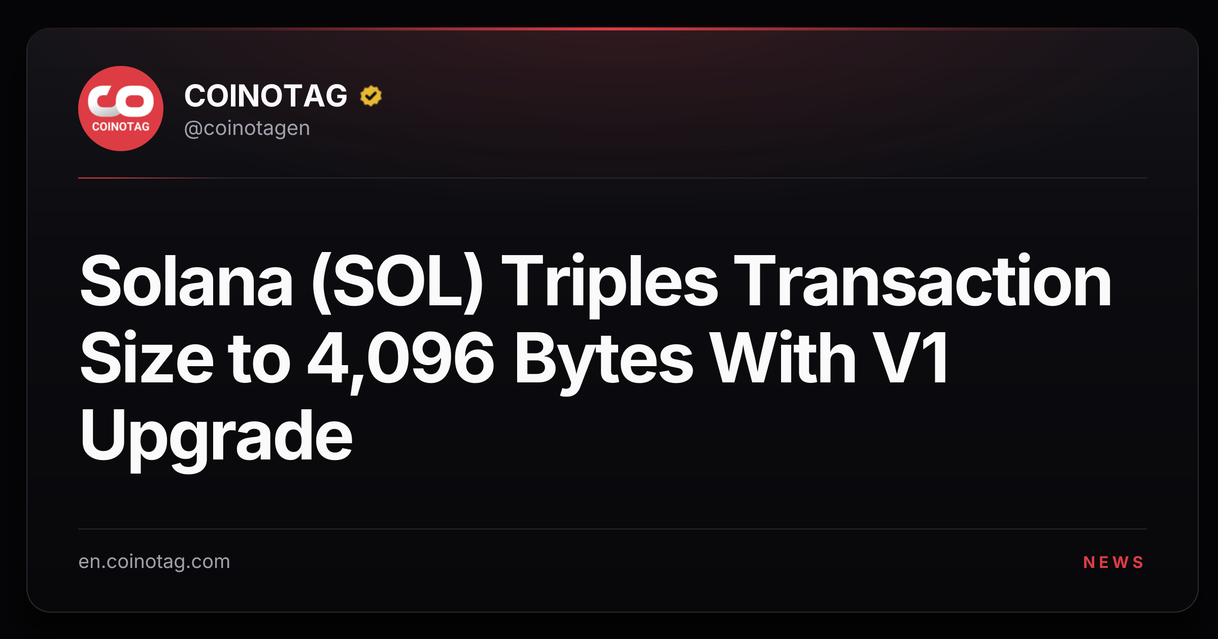 Solana (SOL) Triples Transaction Size to 4,096 Bytes With V1 Upgrade