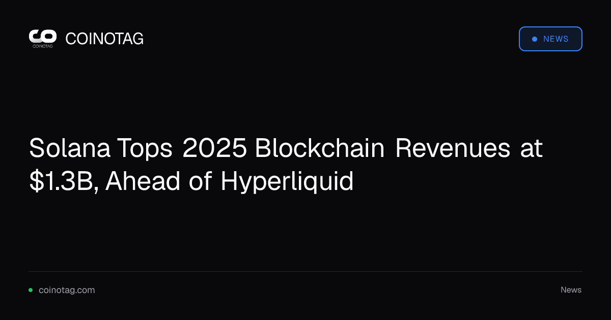 Solana Tops 2025 Blockchain Revenues at $1.3B, Ahead of Hyperliquid