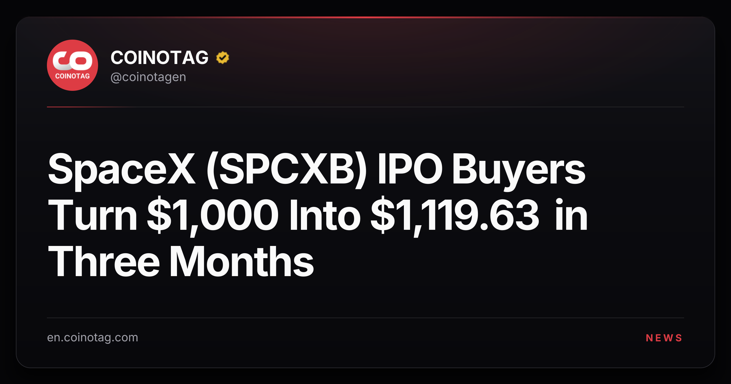 SpaceX (SPCXB) IPO Buyers Turn $1,000 Into $1,119.63 in Three Months