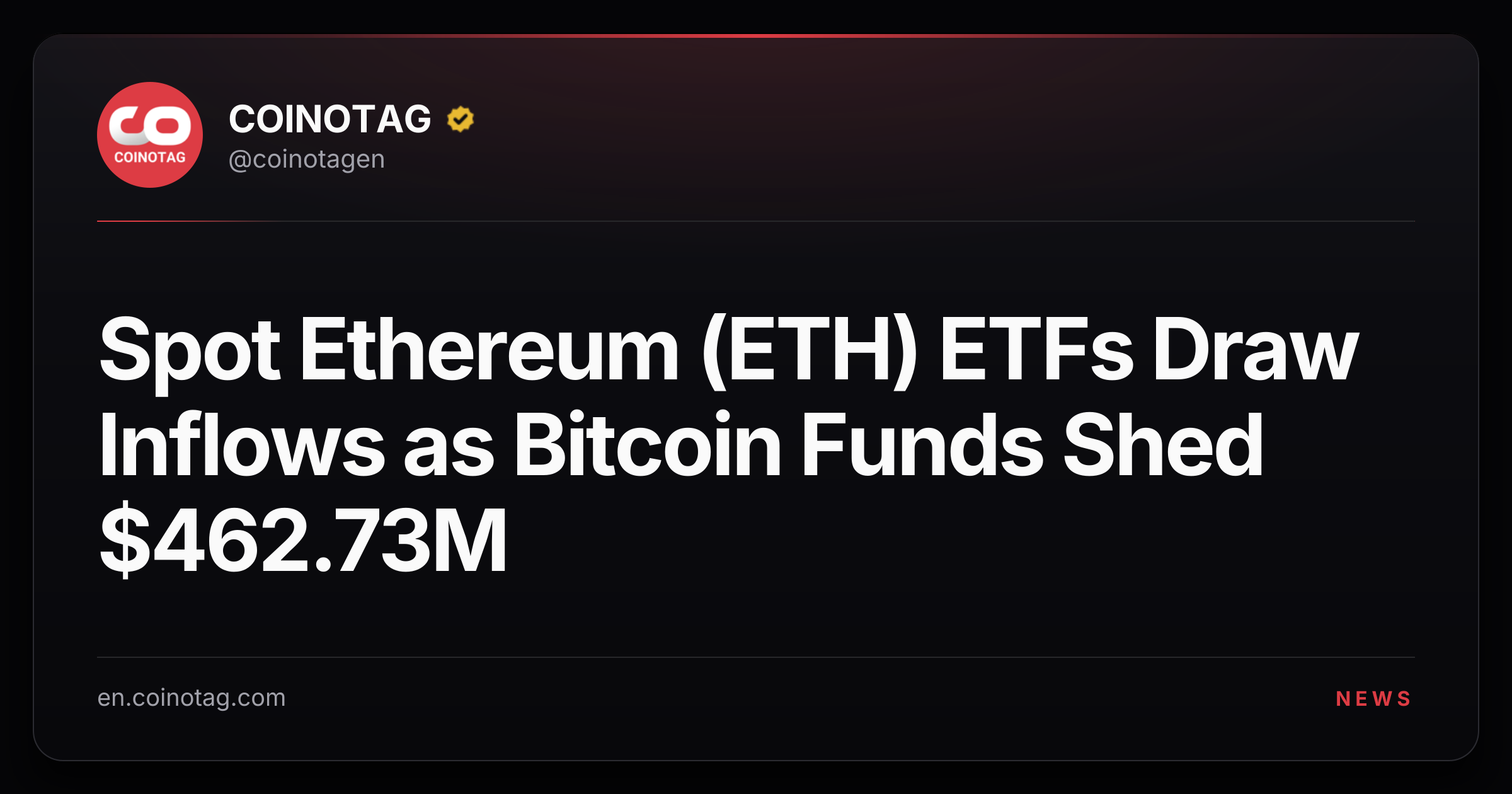 Spot Ethereum (ETH) ETFs Draw Inflows as Bitcoin Funds Shed $462.73M