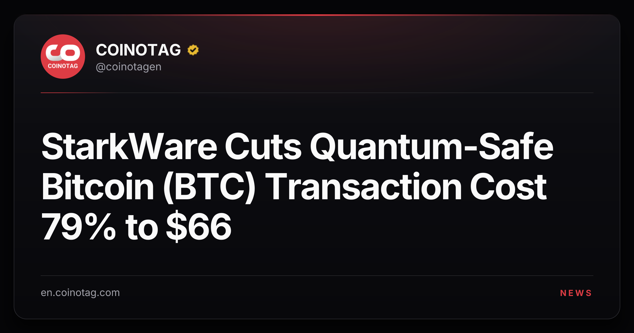 StarkWare Cuts Quantum-Safe Bitcoin (BTC) Transaction Cost 79% to $66