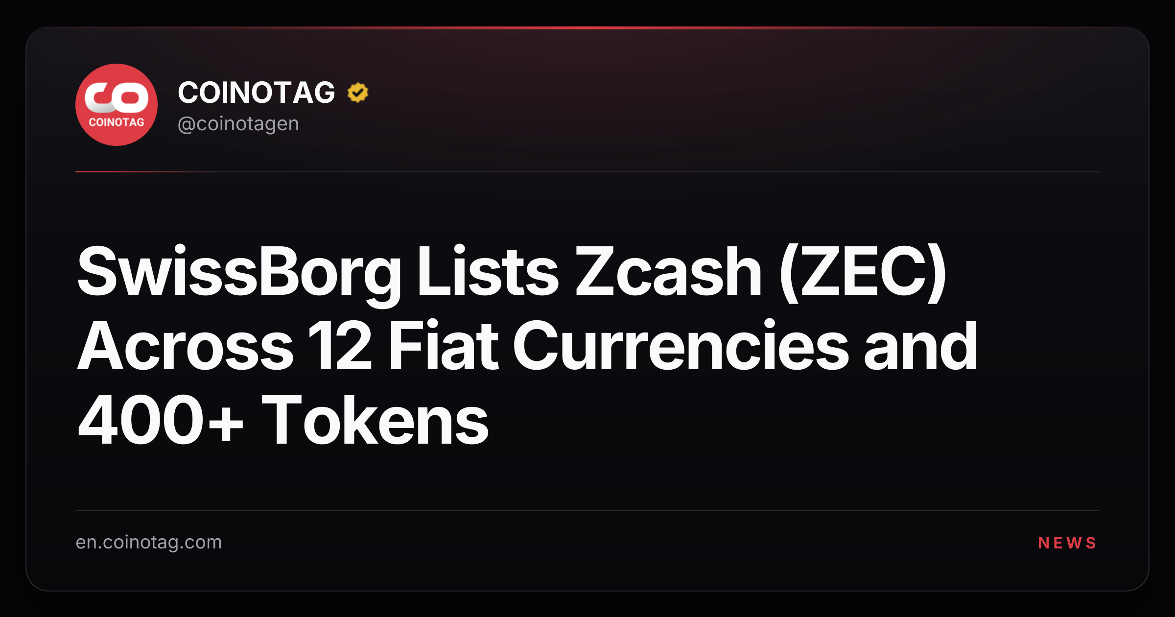 SwissBorg Lists Zcash (ZEC) Across 12 Fiat Currencies and 400+ Tokens