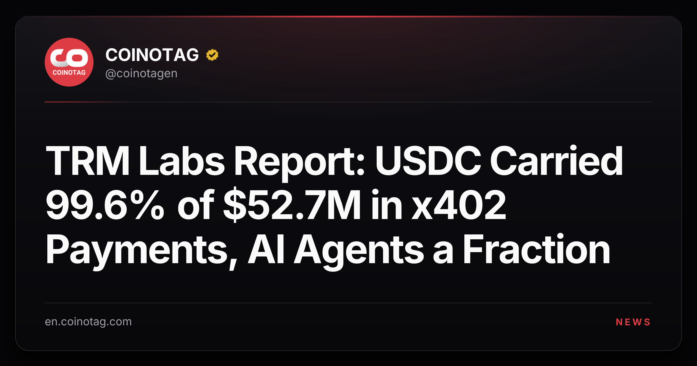 TRM Labs Report: USDC Carried 99.6% of $52.7M in x402 Payments, AI Agents a Fraction