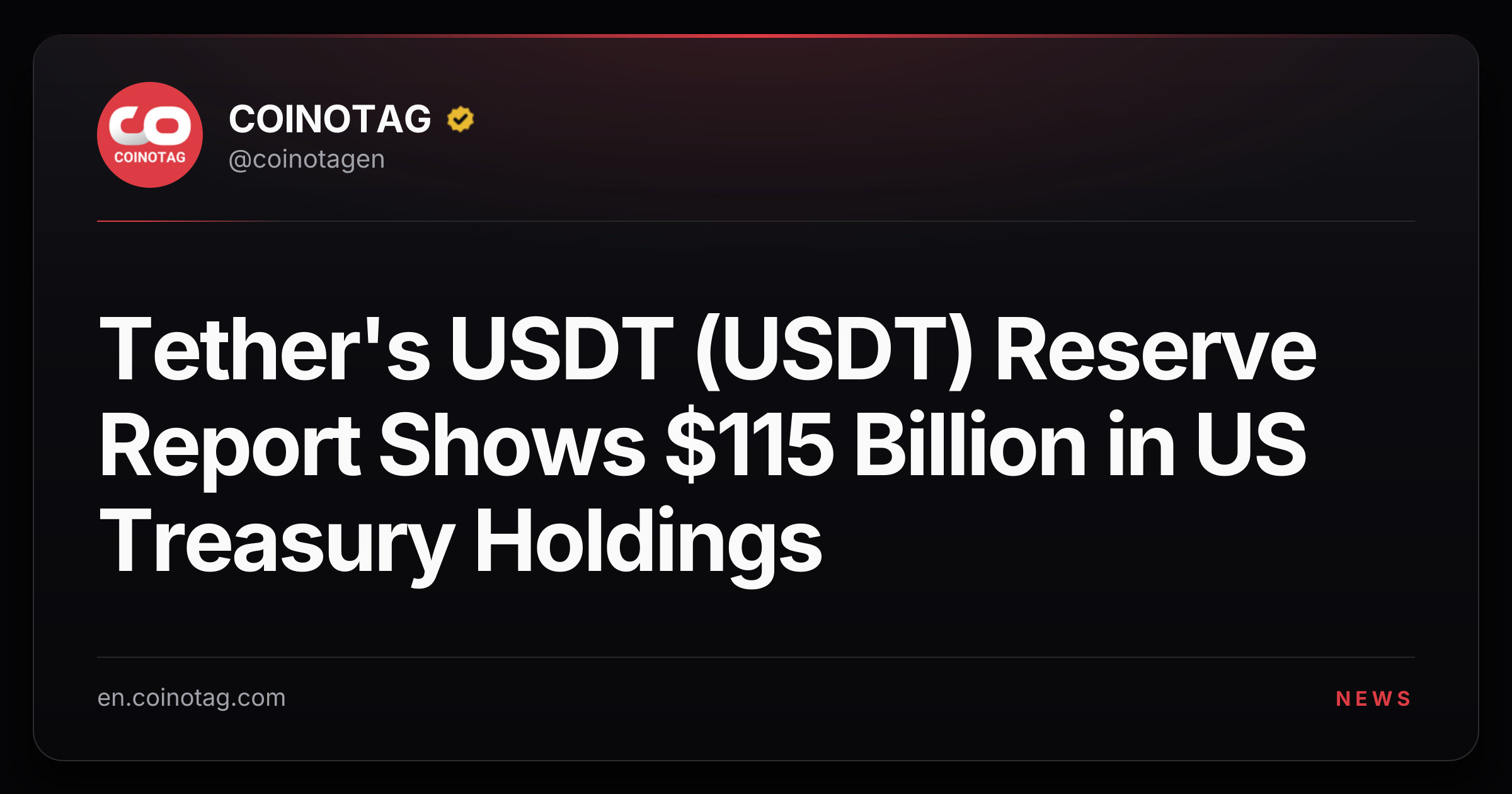 Tether's USDT (USDT) Reserve Report Shows $115 Billion in US Treasury Holdings