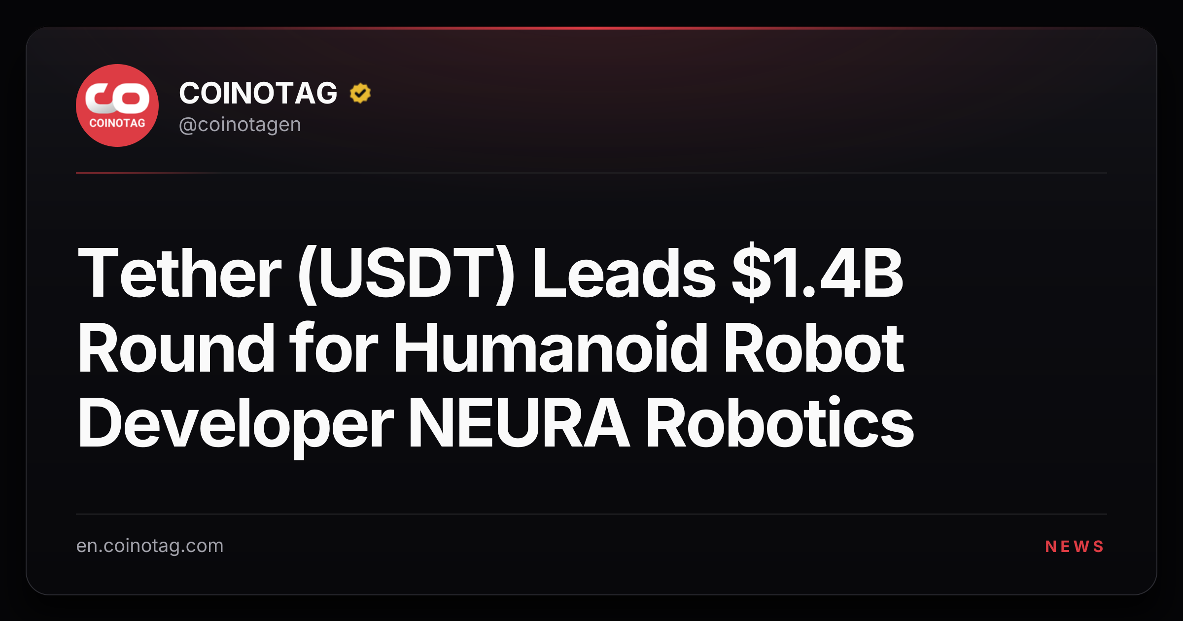 Tether (USDT) Leads $1.4B Round for Humanoid Robot Developer NEURA Robotics
