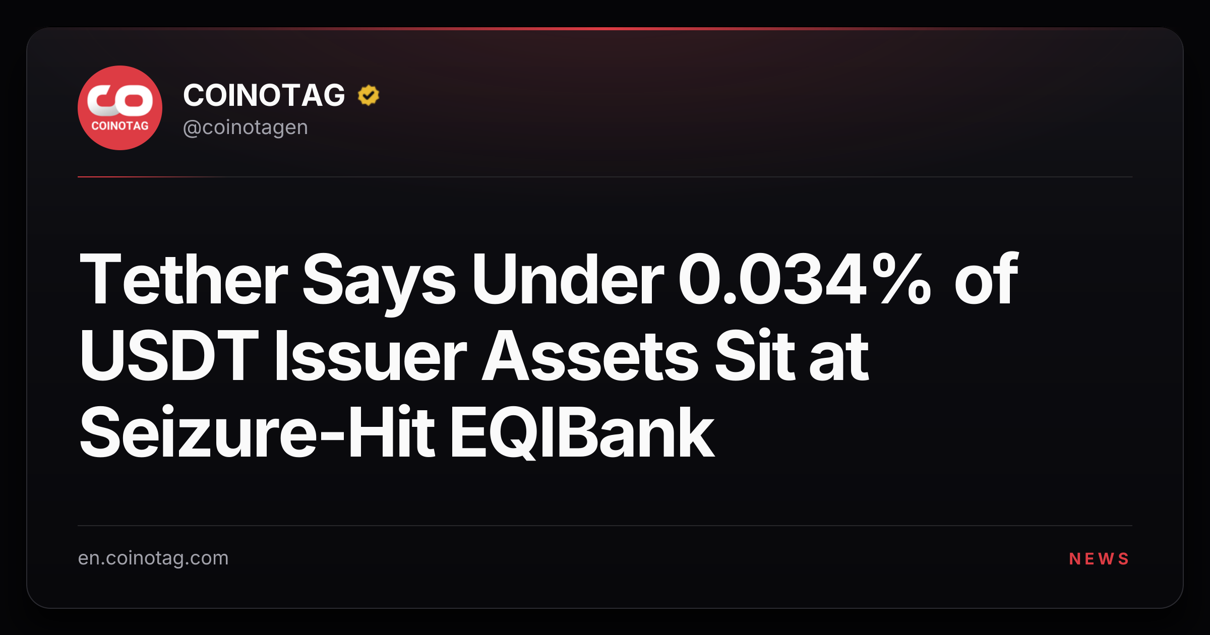 Tether Says Under 0.034% of USDT Issuer Assets Sit at Seizure-Hit EQIBank