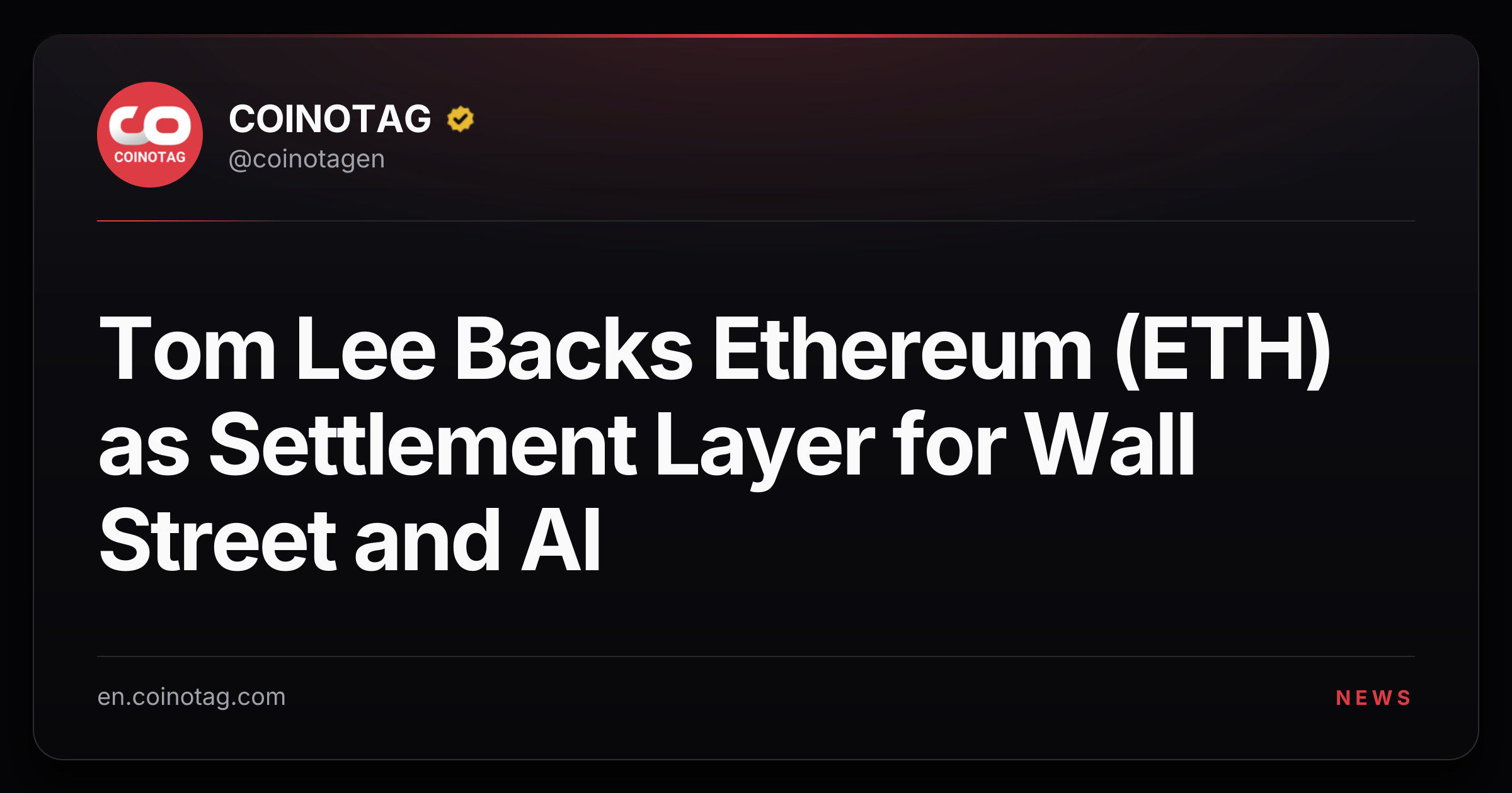 Tom Lee Backs Ethereum (ETH) as Settlement Layer for Wall Street and AI