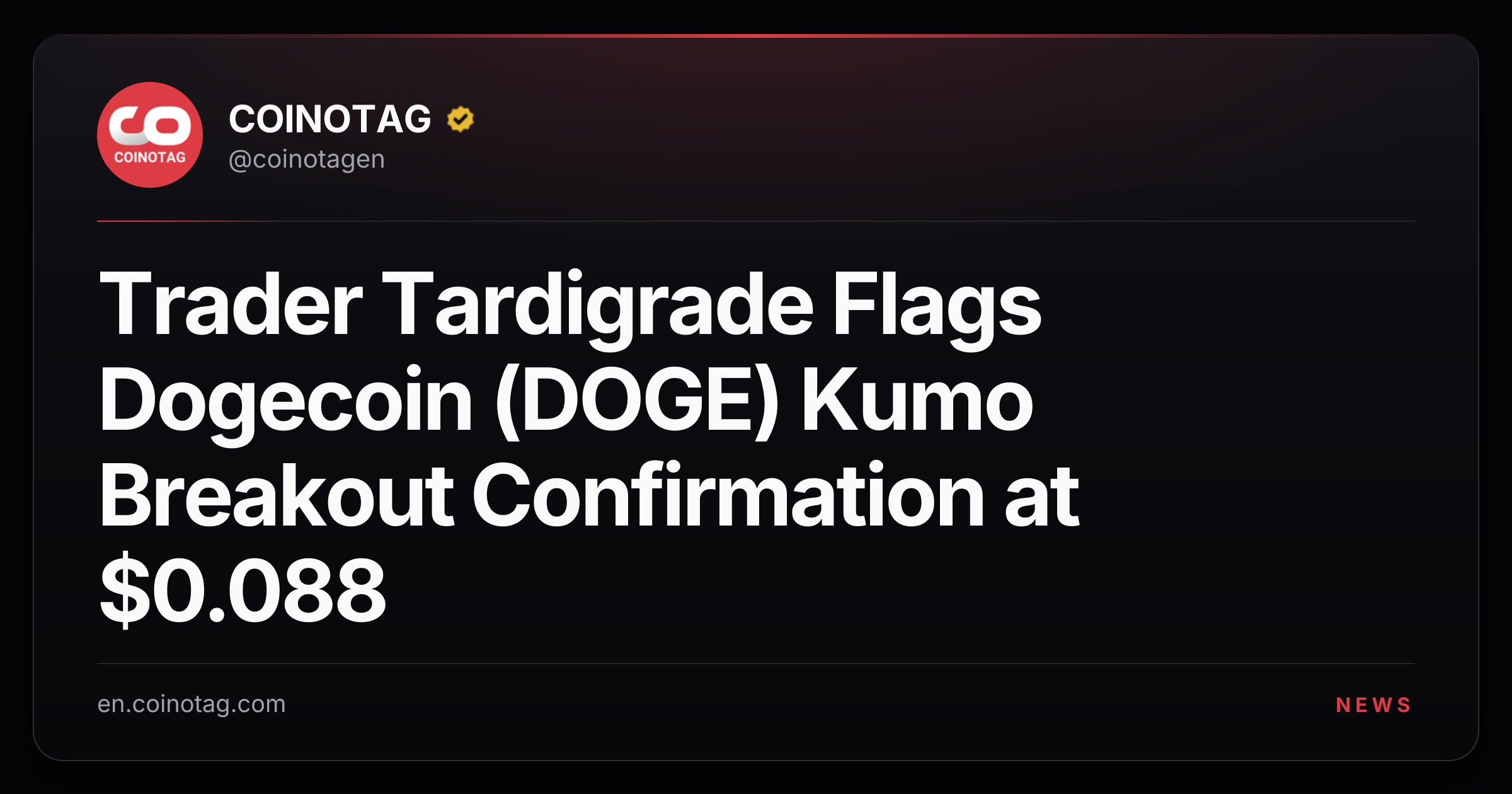 Trader Tardigrade Flags Dogecoin (DOGE) Kumo Breakout Confirmation at $0.088