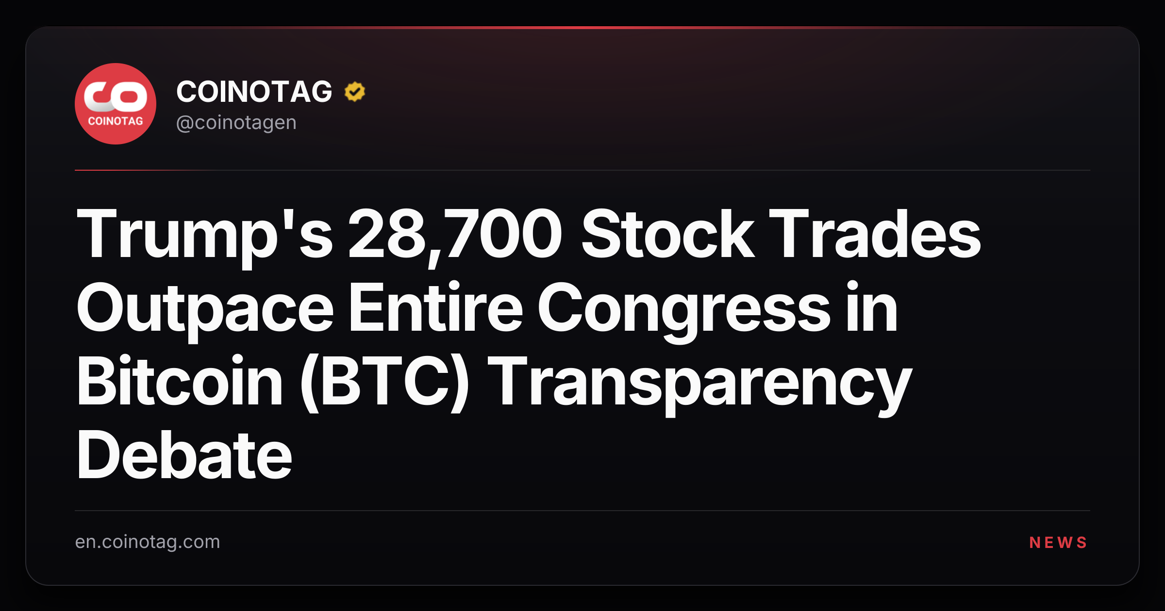 Trump's 28,700 Stock Trades Outpace Entire Congress in Bitcoin (BTC) Transparency Debate