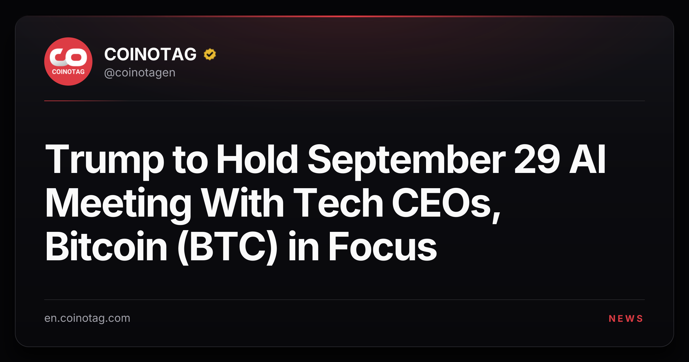 Trump to Hold September 29 AI Meeting With Tech CEOs, Bitcoin (BTC) in Focus