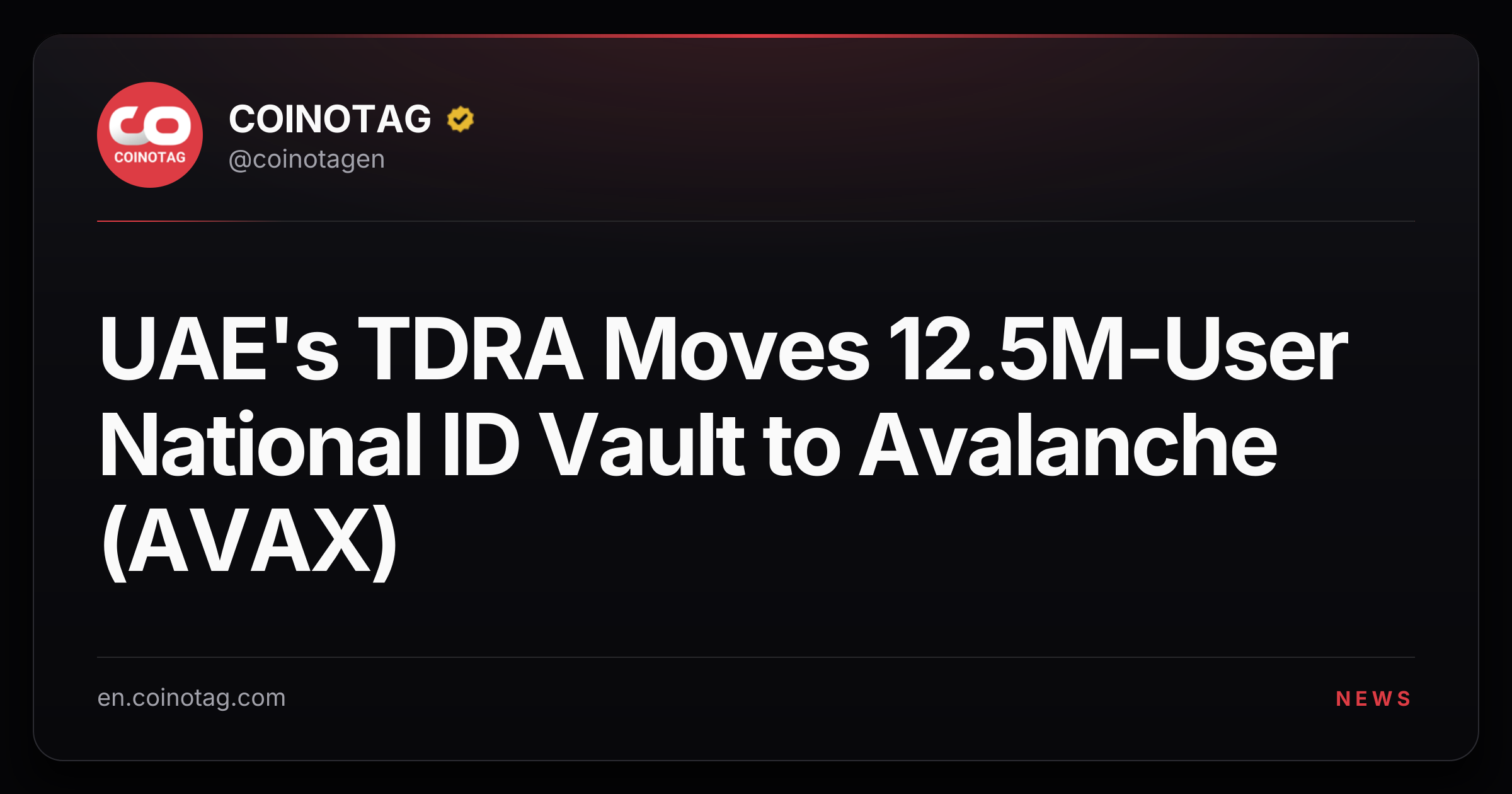 UAE's TDRA Moves 12.5M-User National ID Vault to Avalanche (AVAX)