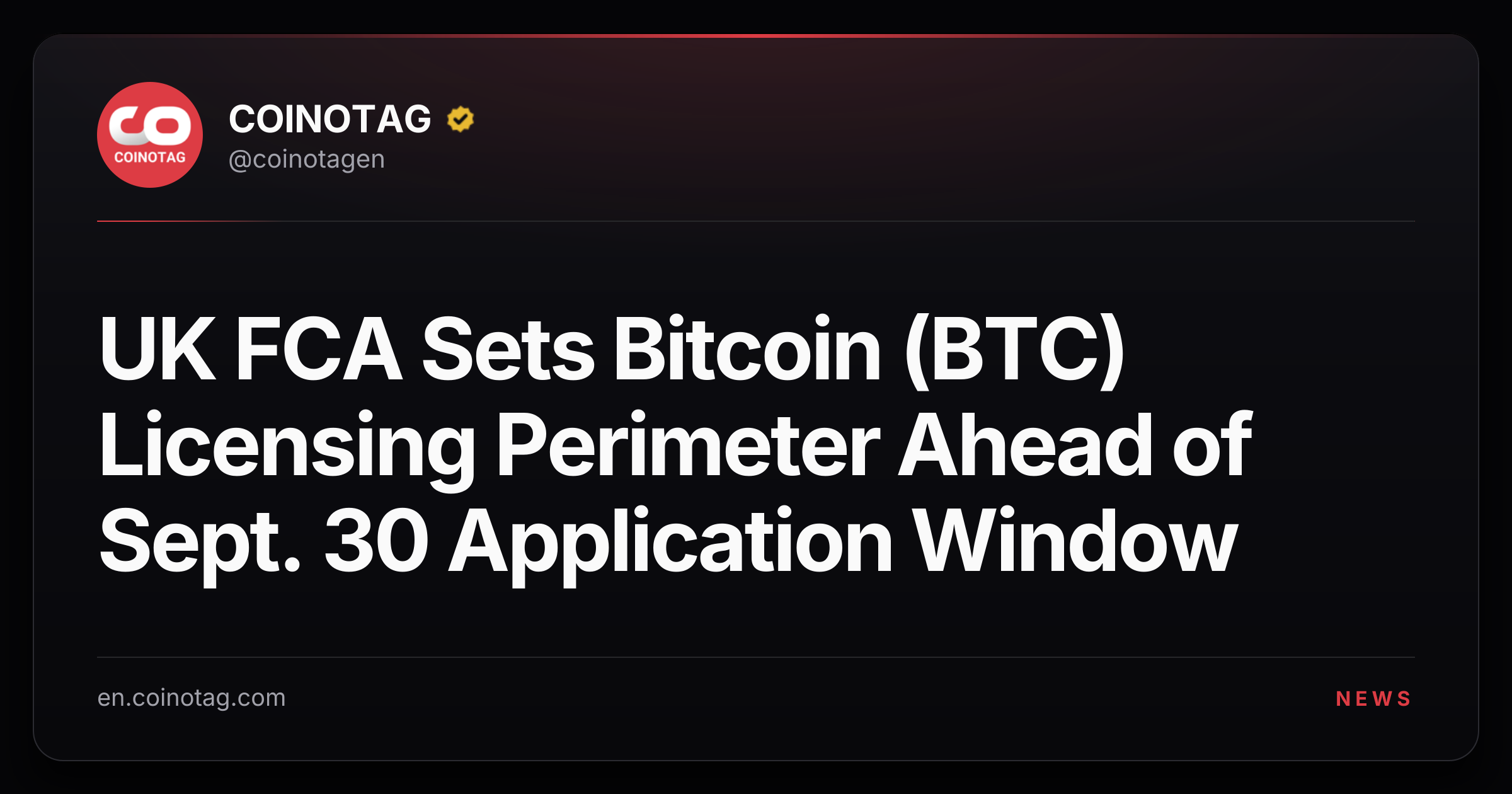 UK FCA Sets Bitcoin (BTC) Licensing Perimeter Ahead of Sept. 30 Application Window