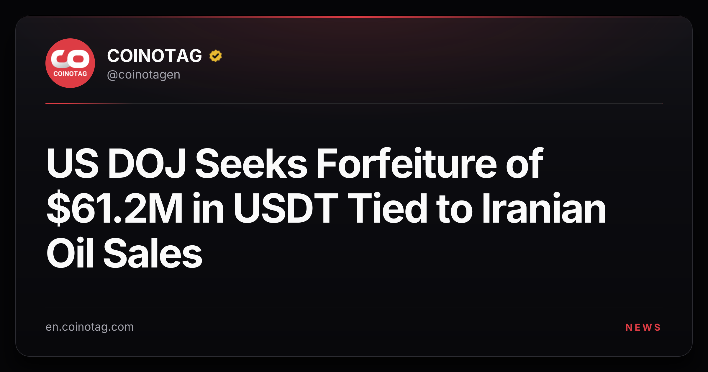 US DOJ Seeks Forfeiture of $61.2M in USDT Tied to Iranian Oil Sales