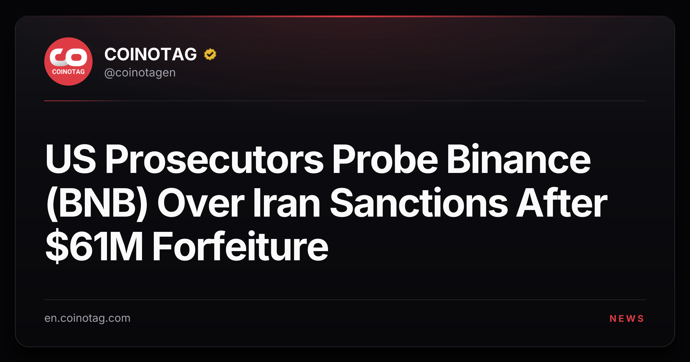 US Prosecutors Probe Binance (BNB) Over Iran Sanctions After $61M Forfeiture