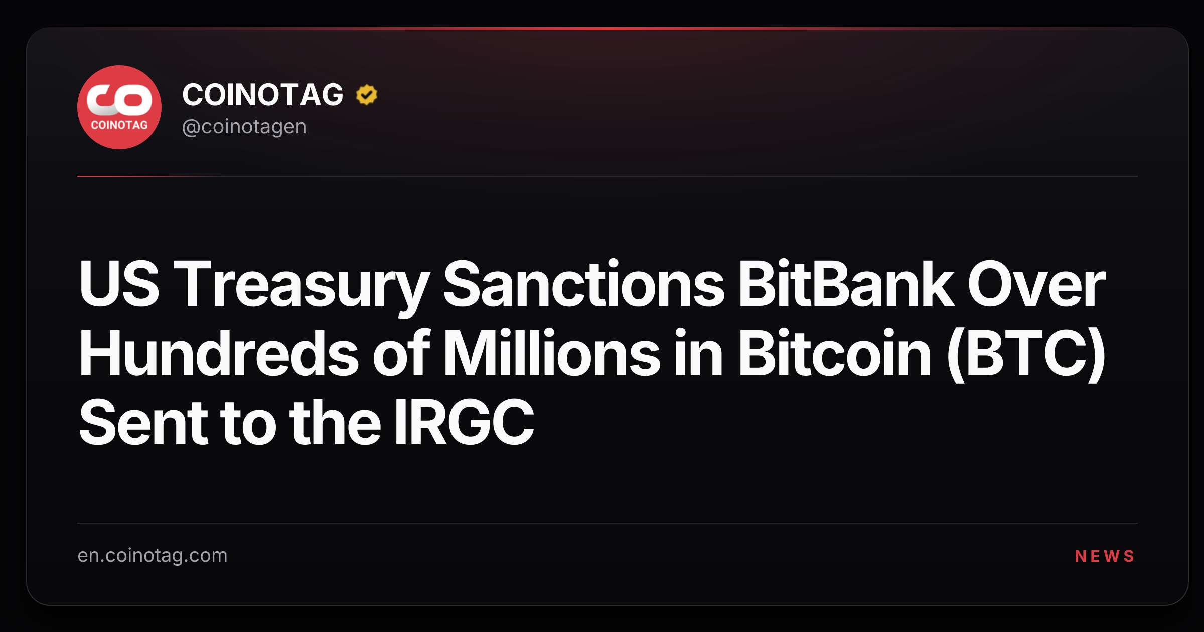 US Treasury Sanctions BitBank Over Hundreds of Millions in Bitcoin (BTC) Sent to the IRGC
