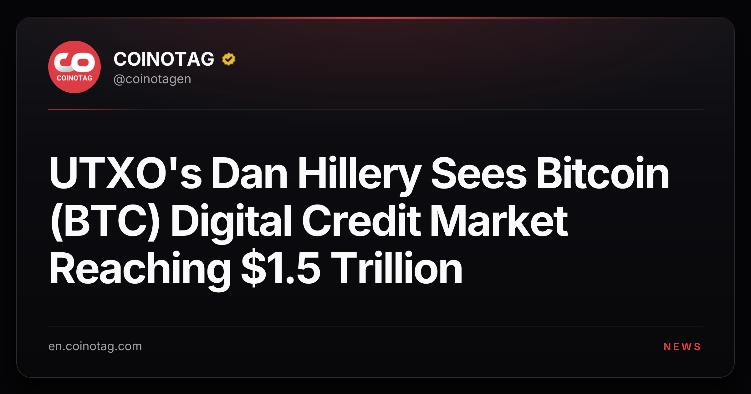 UTXO's Dan Hillery Sees Bitcoin (BTC) Digital Credit Market Reaching $1.5 Trillion