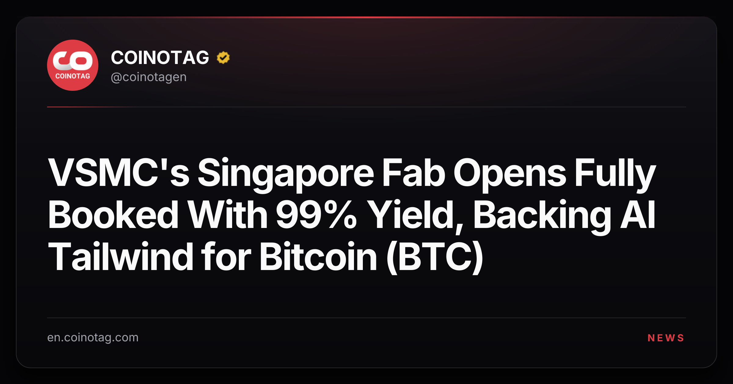 VSMC's Singapore Fab Opens Fully Booked With 99% Yield, Backing AI Tailwind for Bitcoin (BTC)