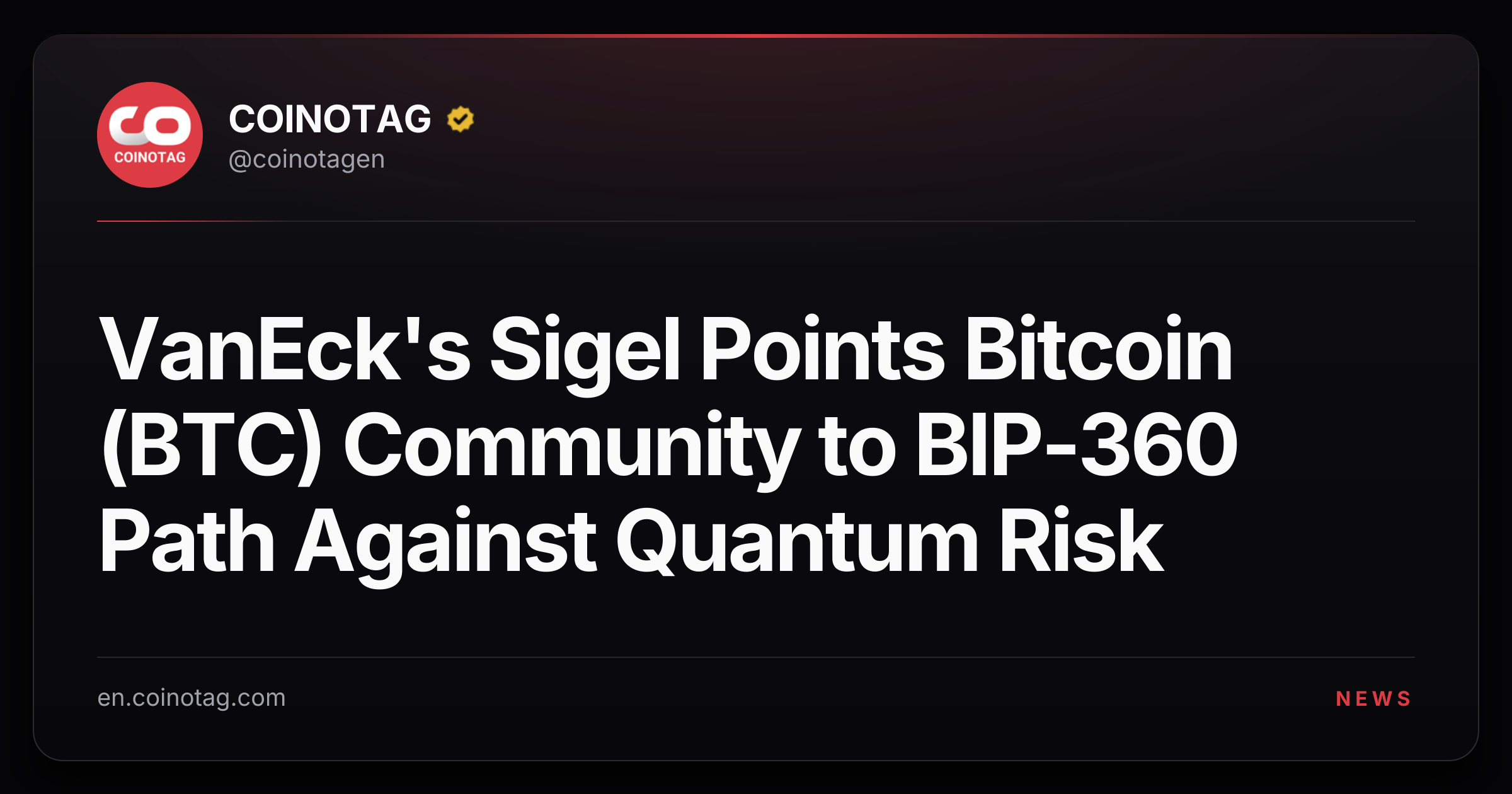 VanEck's Sigel Points Bitcoin (BTC) Community to BIP-360 Path Against Quantum Risk