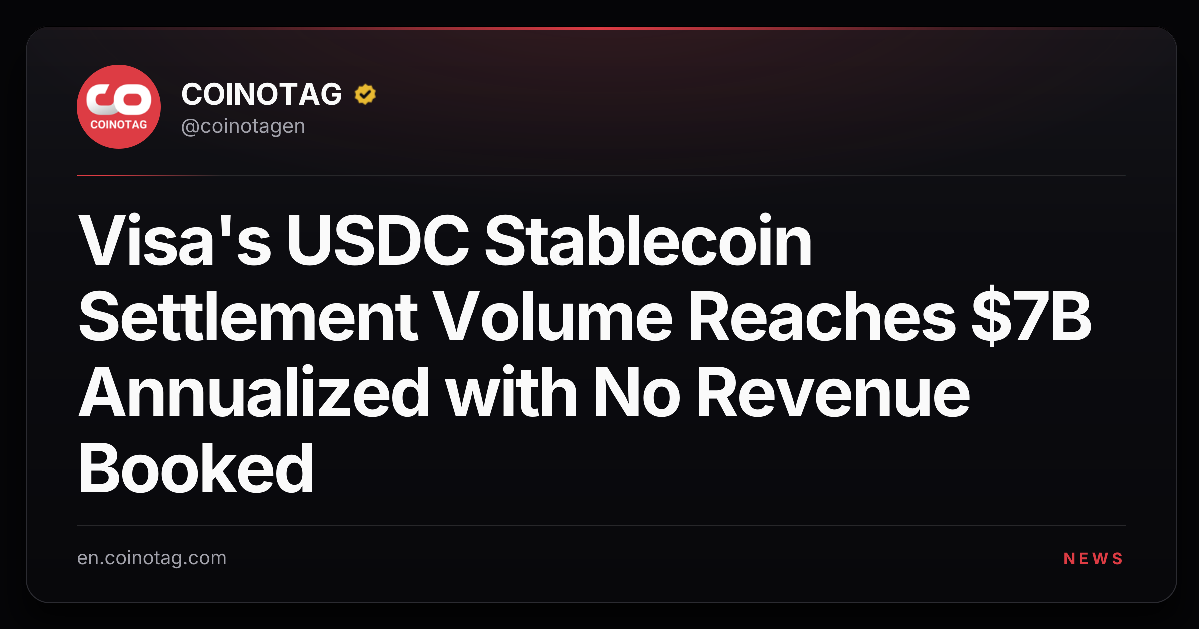 Visa's USDC Stablecoin Settlement Volume Reaches $7B Annualized with No Revenue Booked