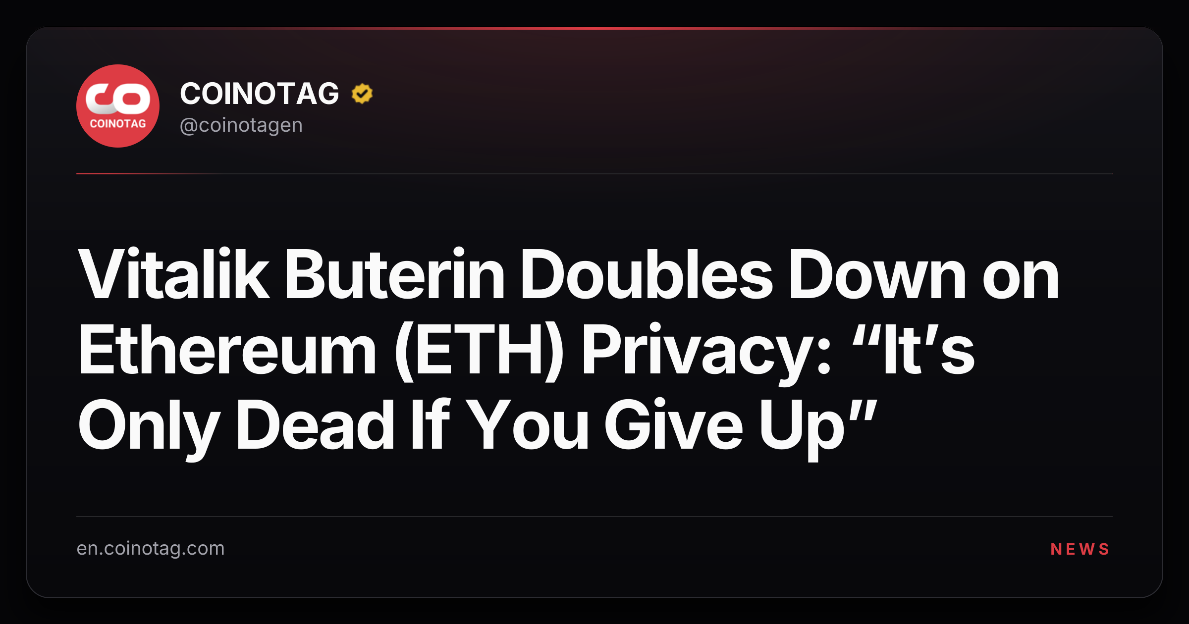 Vitalik Buterin Doubles Down on Ethereum (ETH) Privacy: “It’s Only Dead If You Give Up”