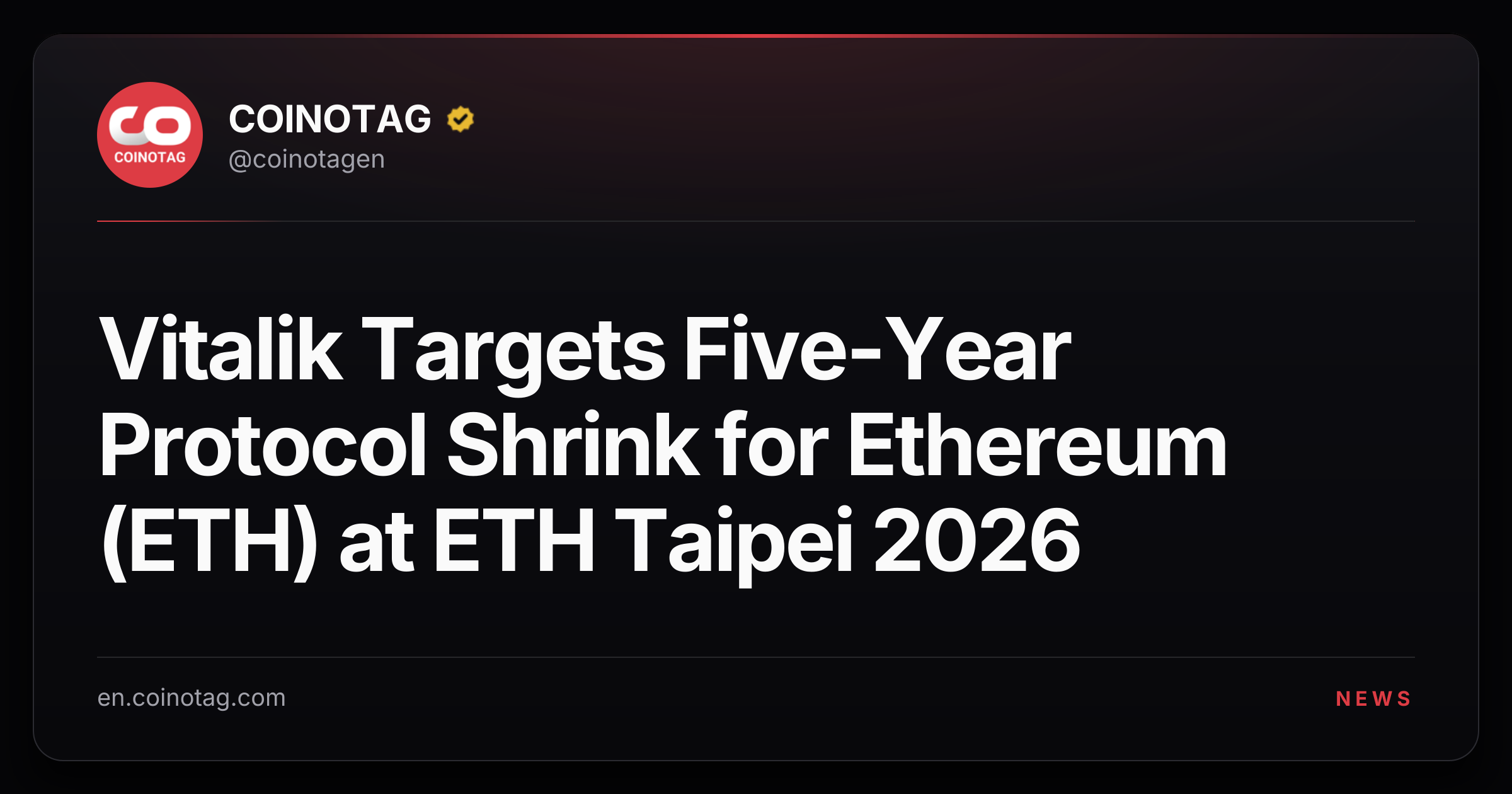 Vitalik Targets Five-Year Protocol Shrink for Ethereum (ETH) at ETH Taipei 2026