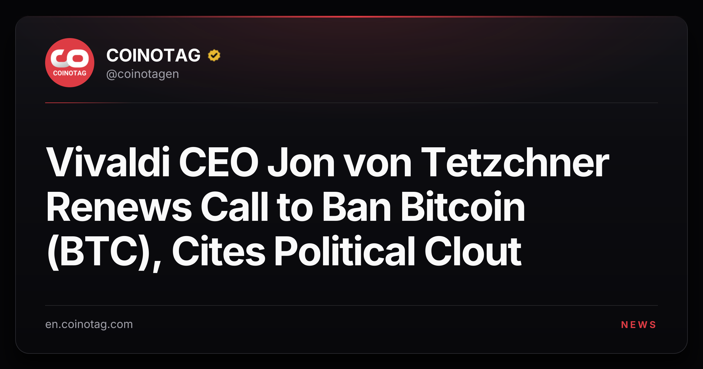 Vivaldi CEO Jon von Tetzchner Renews Call to Ban Bitcoin (BTC), Cites Political Clout