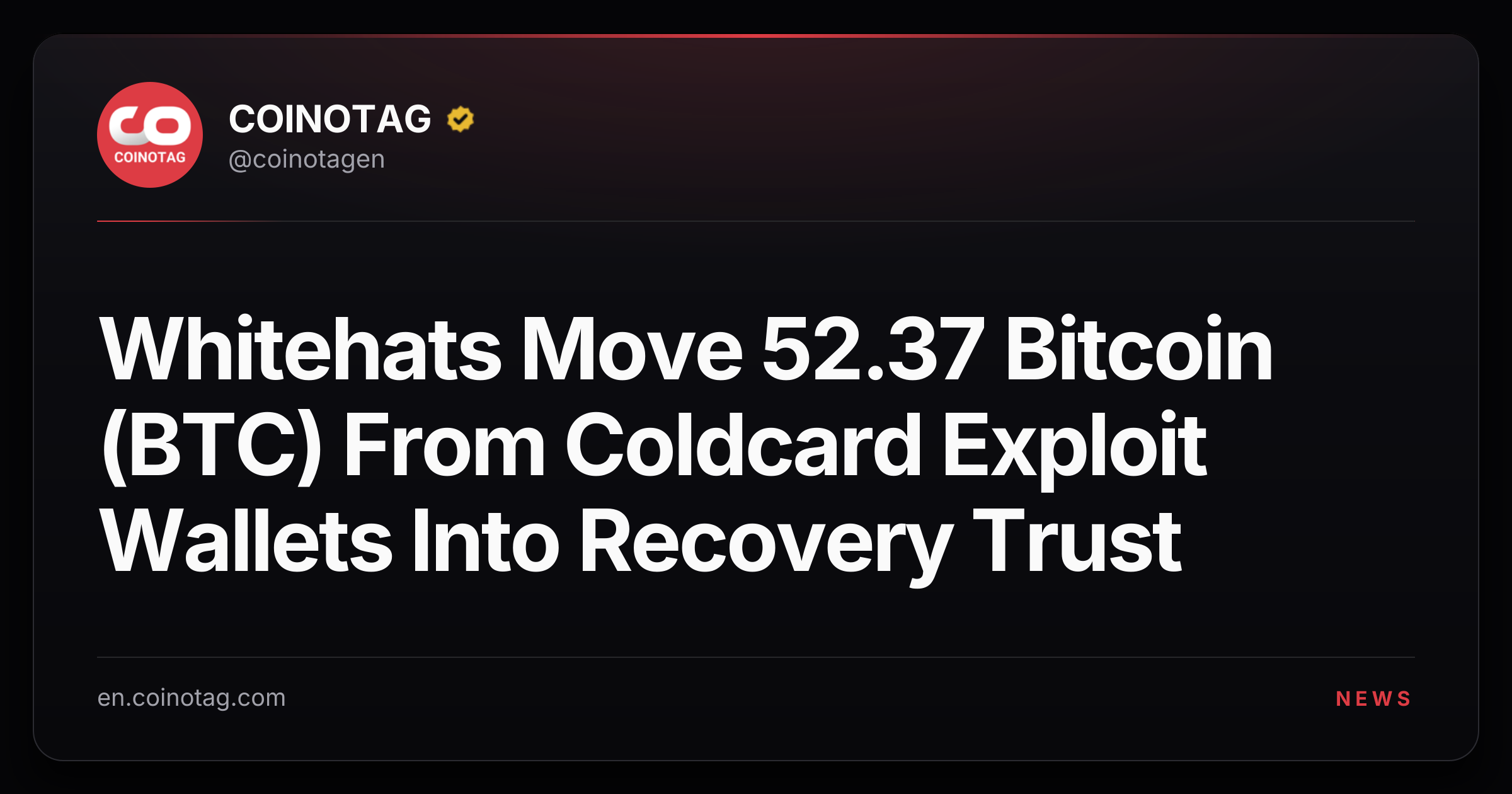 Whitehats Move 52.37 Bitcoin (BTC) From Coldcard Exploit Wallets Into Recovery Trust