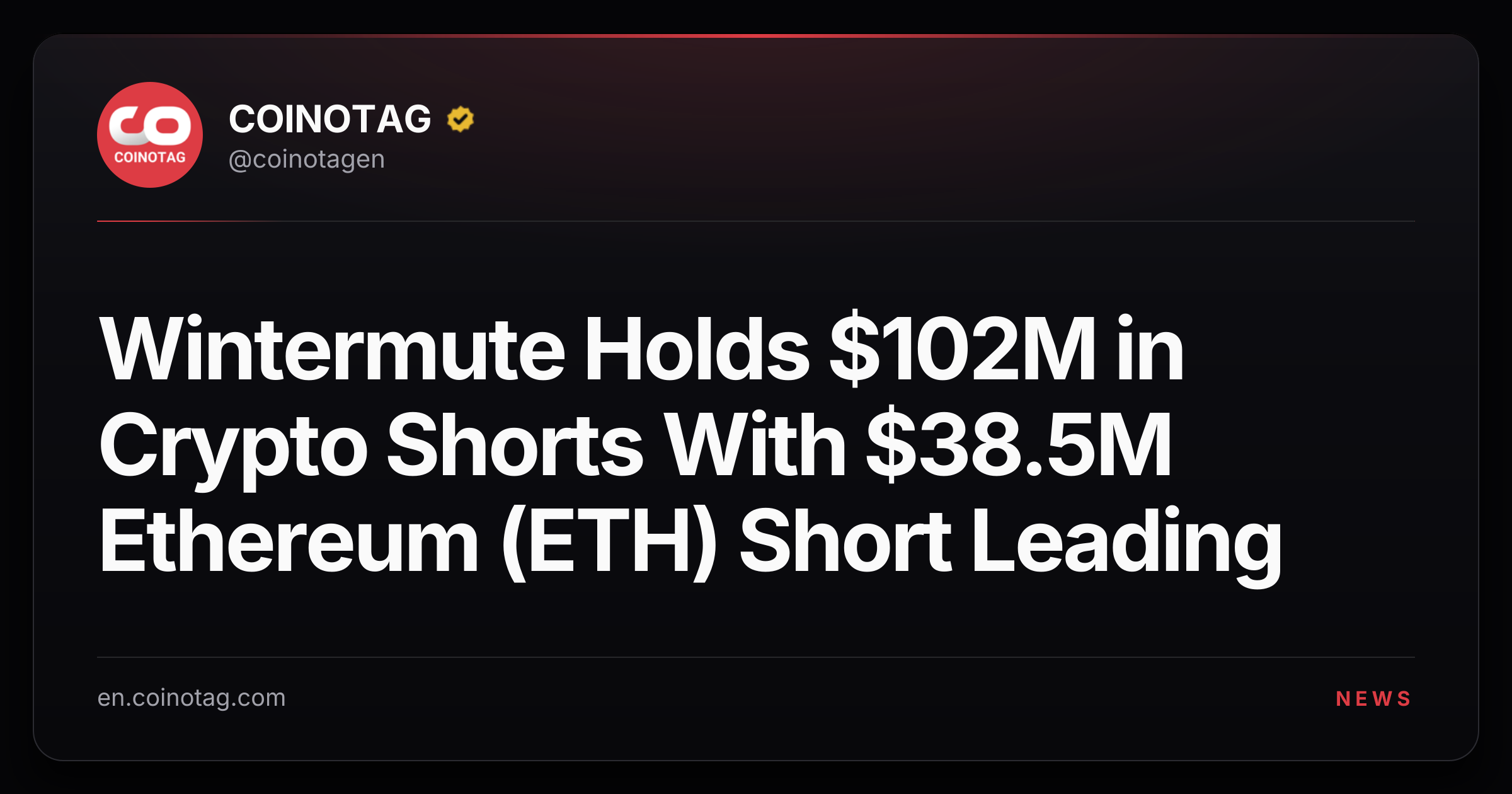 Wintermute Holds $102M in Crypto Shorts With $38.5M Ethereum (ETH) Short Leading