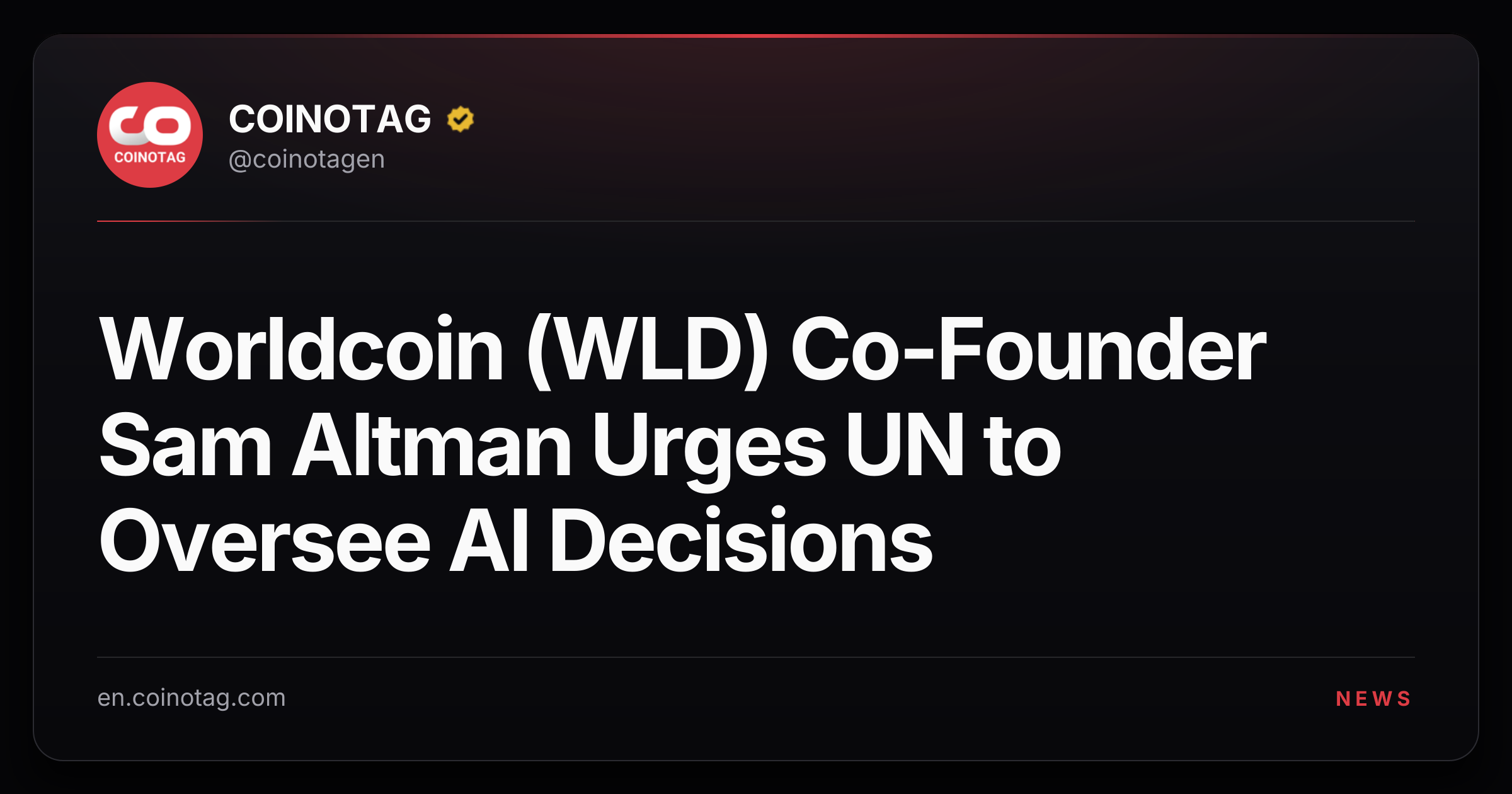 Worldcoin (WLD) Co-Founder Sam Altman Urges UN to Oversee AI Decisions