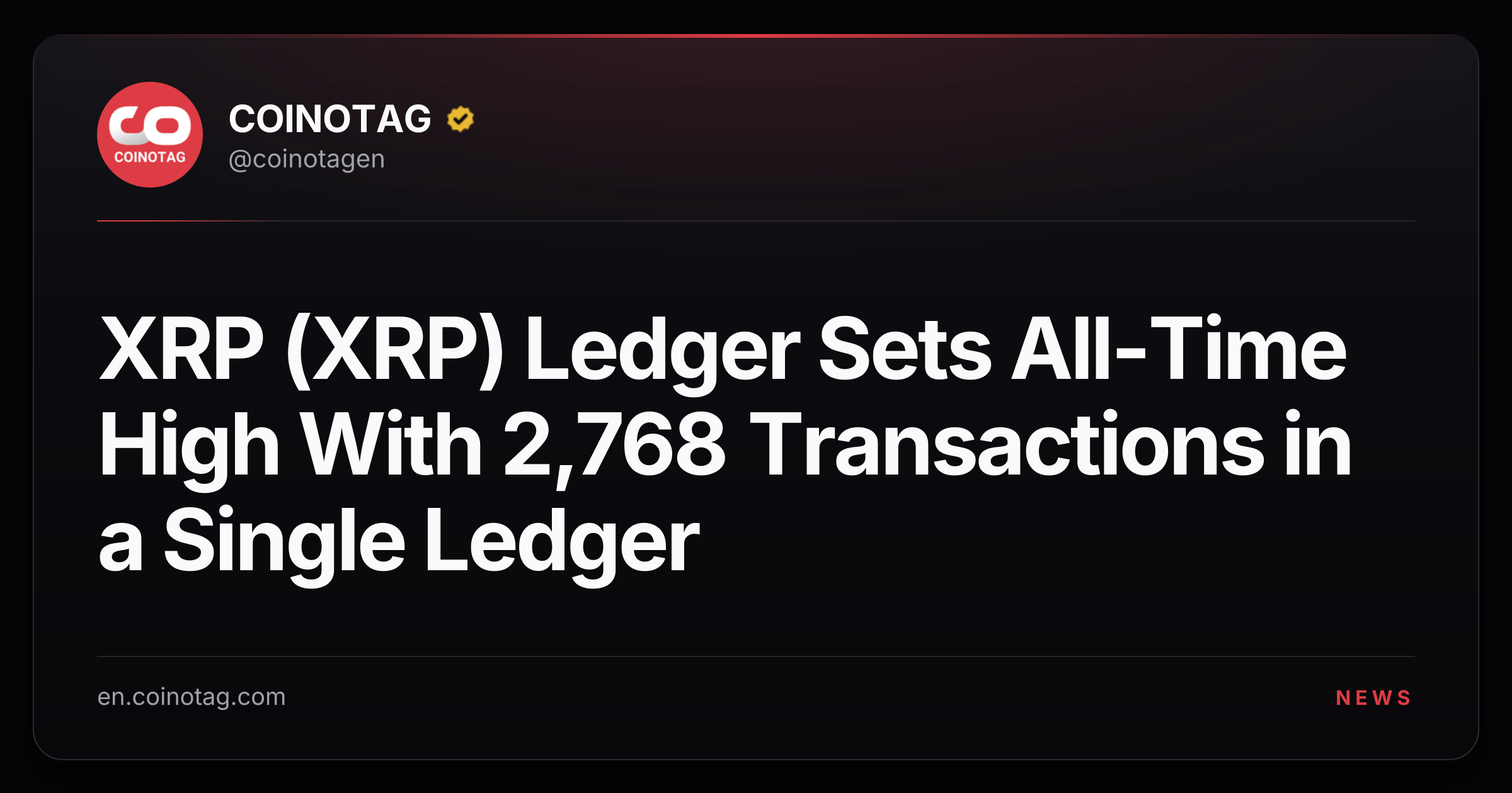 XRP (XRP) Ledger Sets All-Time High With 2,768 Transactions in a Single Ledger