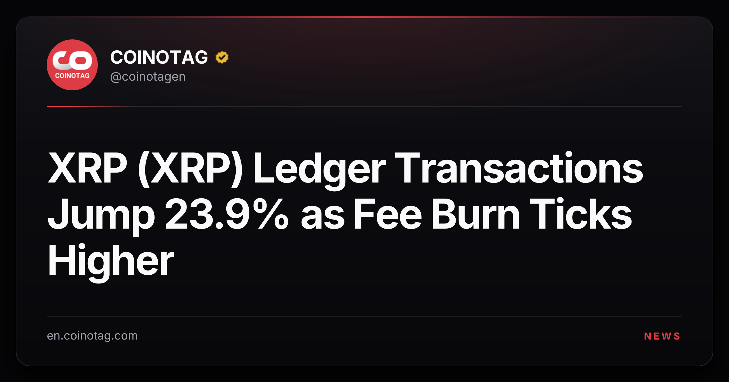 XRP (XRP) Ledger Transactions Jump 23.9% as Fee Burn Ticks Higher