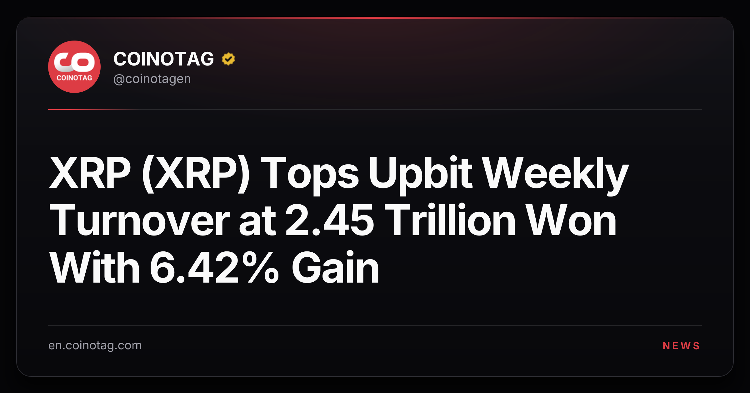 XRP (XRP) Tops Upbit Weekly Turnover at 2.45 Trillion Won With 6.42% Gain
