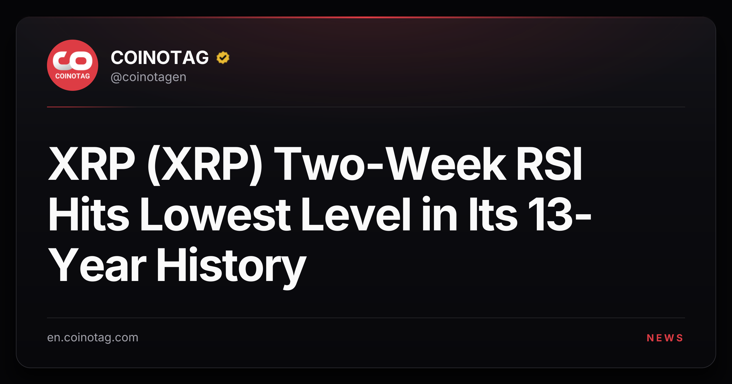 XRP (XRP) Two-Week RSI Hits Lowest Level in Its 13-Year History