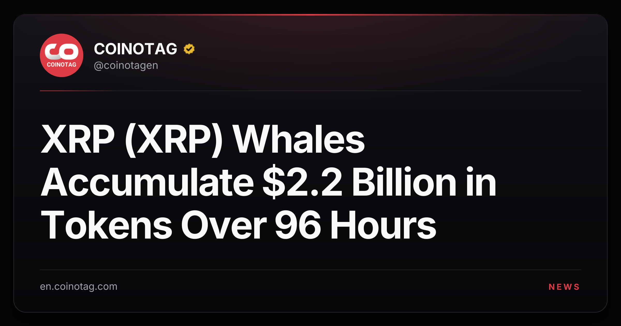 XRP (XRP) Whales Accumulate $2.2 Billion in Tokens Over 96 Hours