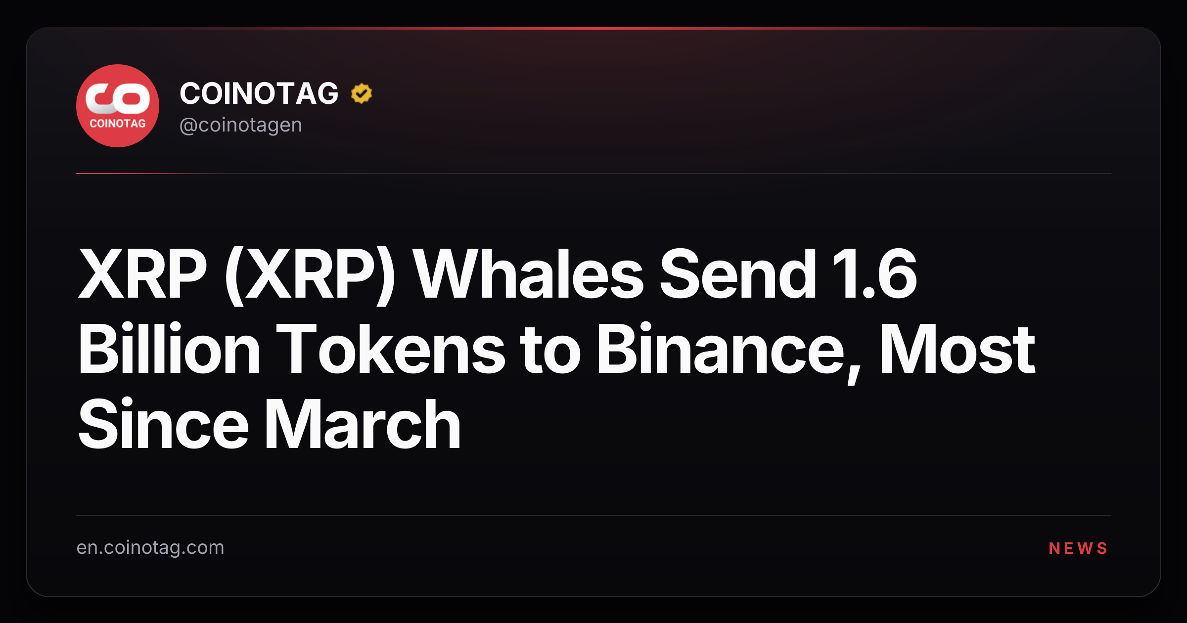 XRP (XRP) Whales Send 1.6 Billion Tokens to Binance, Most Since March